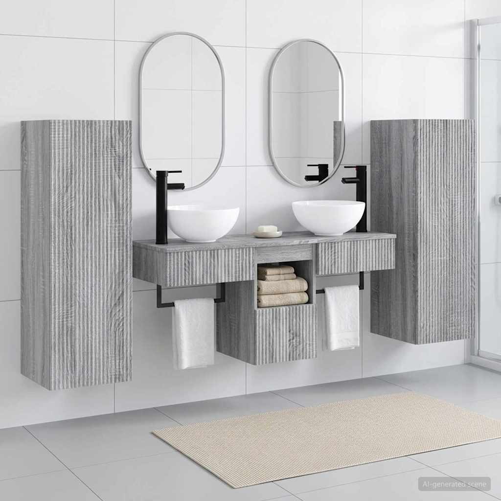 Ensemble de mobilier de salle de bain 5 pc Sonoma gris