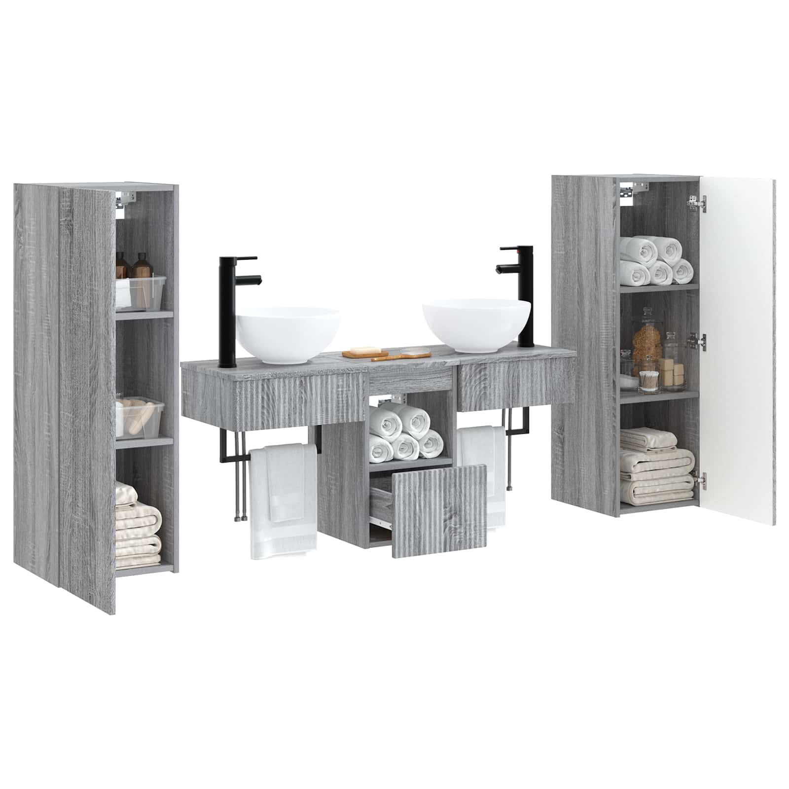 Ensemble de mobilier de salle de bain 5 pc Sonoma gris