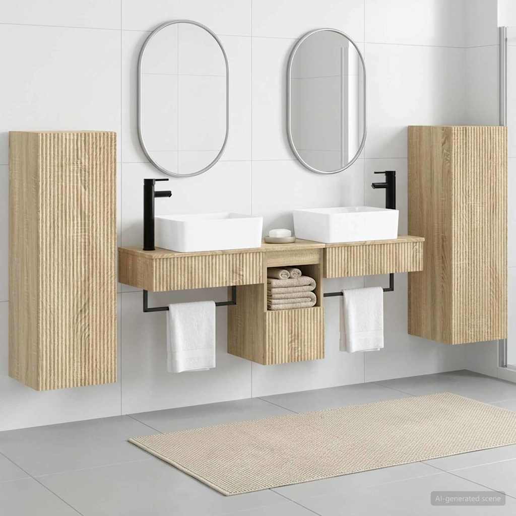 Ensemble de mobilier de salle de bain 5 pc Chêne Sonoma