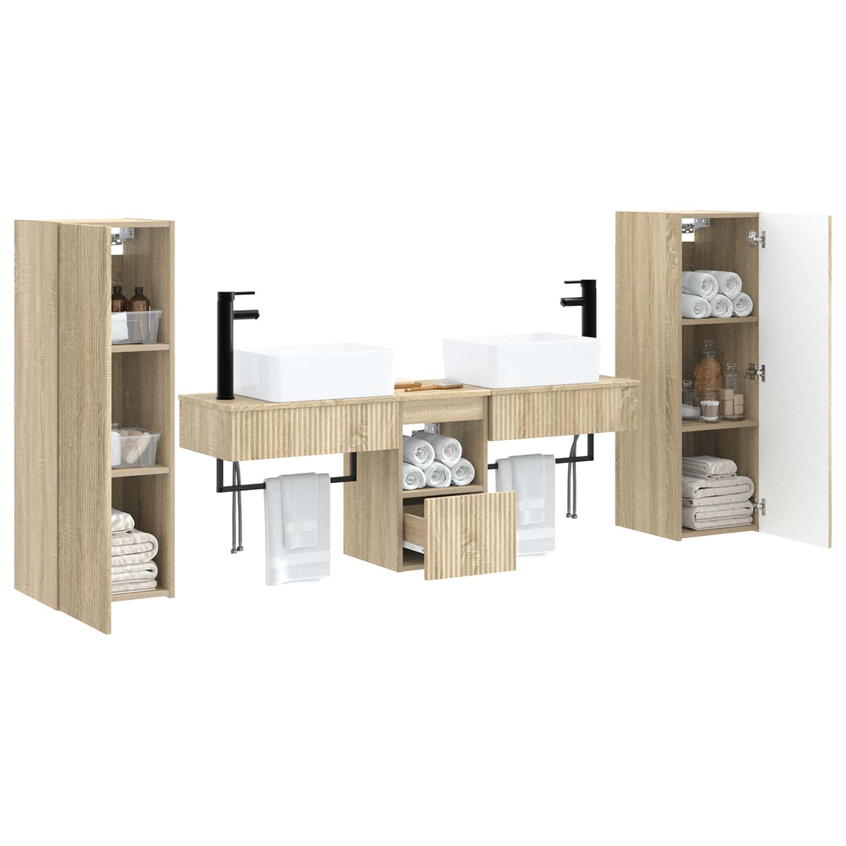 Ensemble de mobilier de salle de bain 5 pc Chêne Sonoma