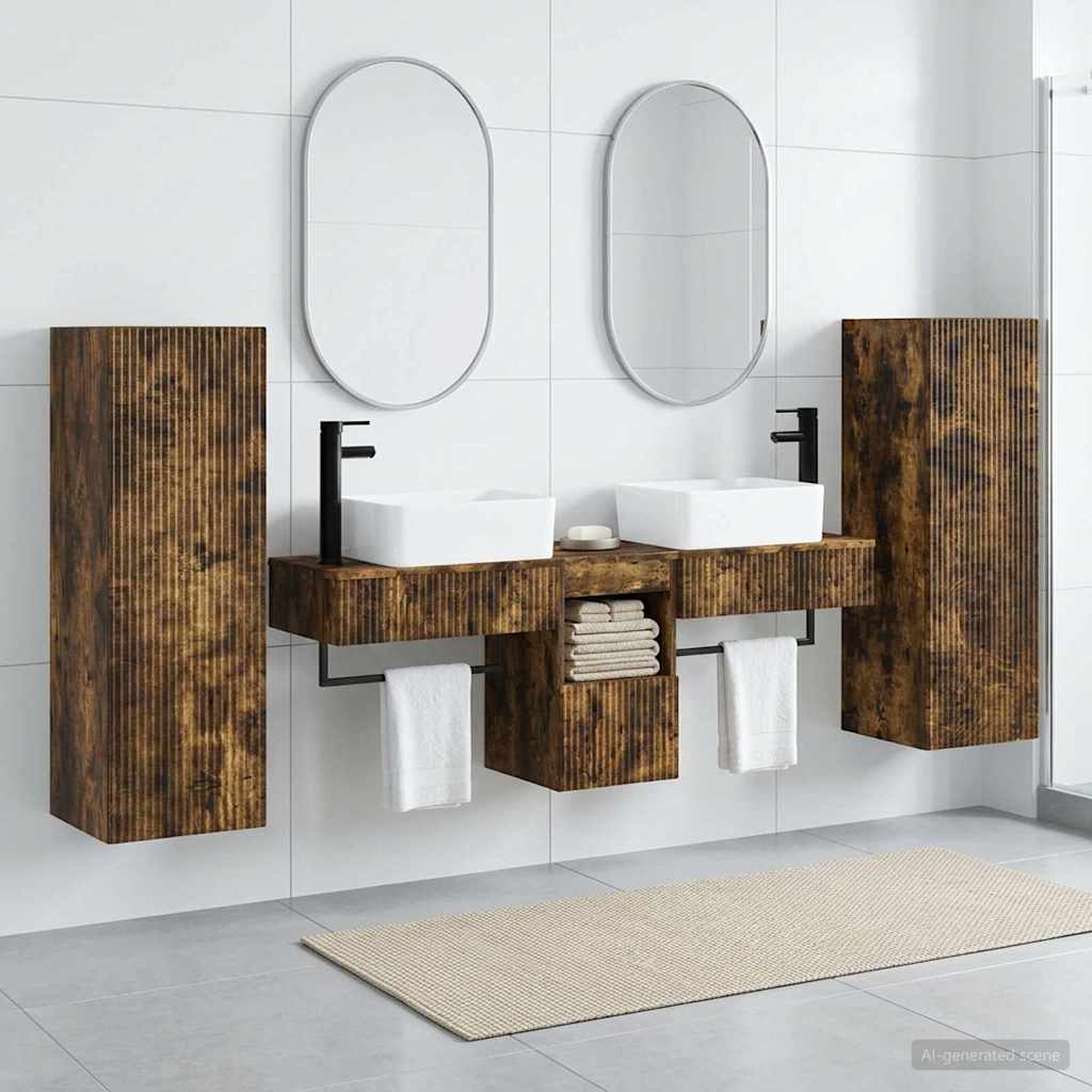 Ensemble de mobilier de salle de bain 5 pc Chêne fumé