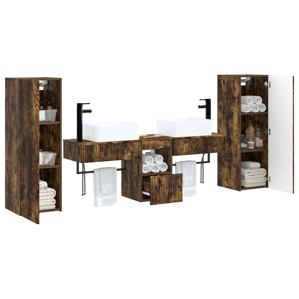 Ensemble de mobilier de salle de bain 5 pc Chêne fumé