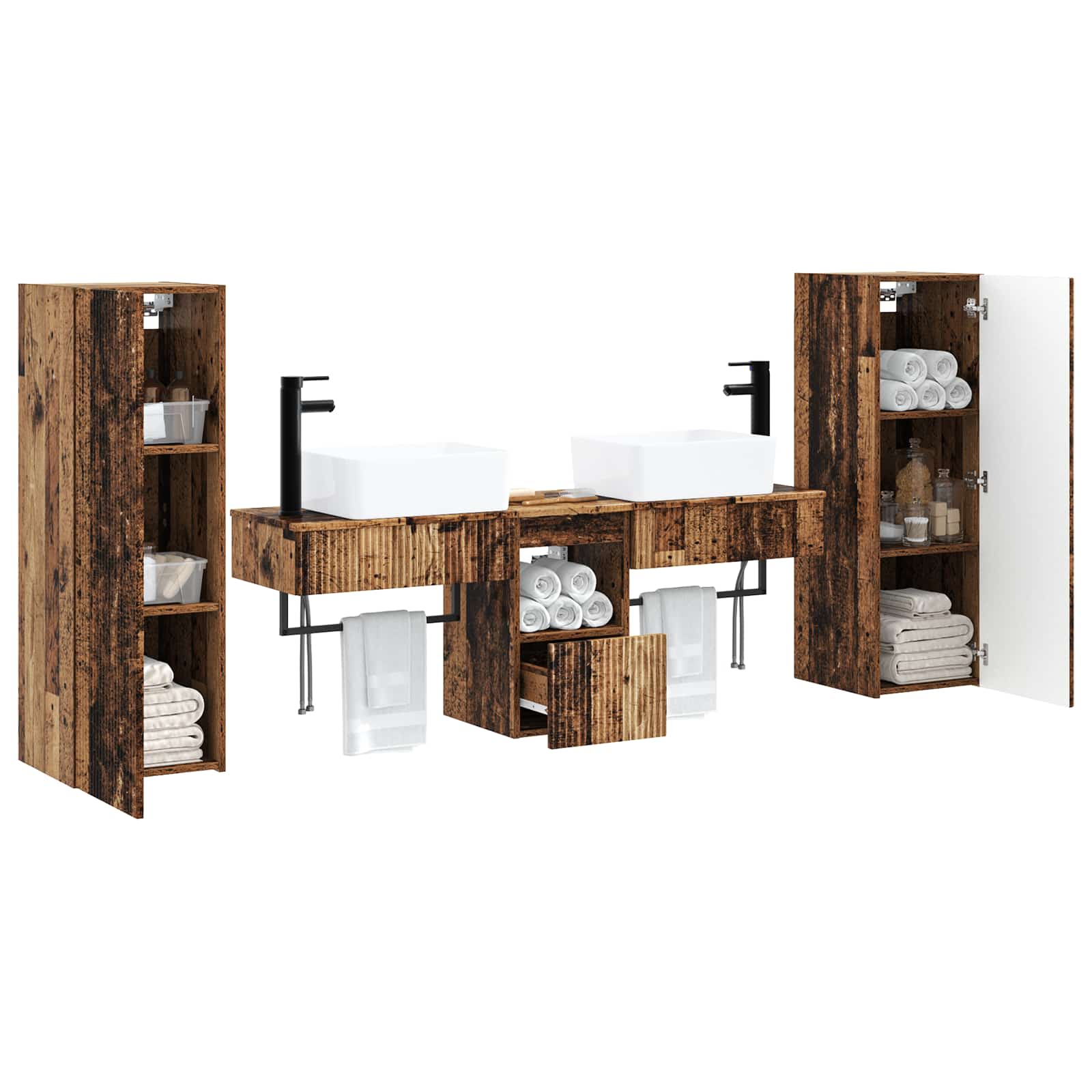 Ensemble de mobilier de salle de bain 5 pc Bois ancien