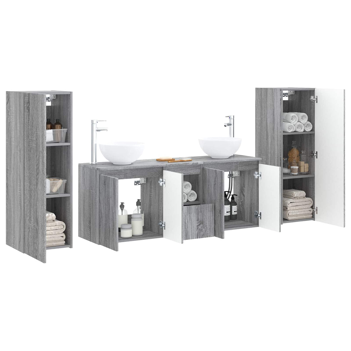 Ensemble de mobilier de salle de bain 5 pc Sonoma gris