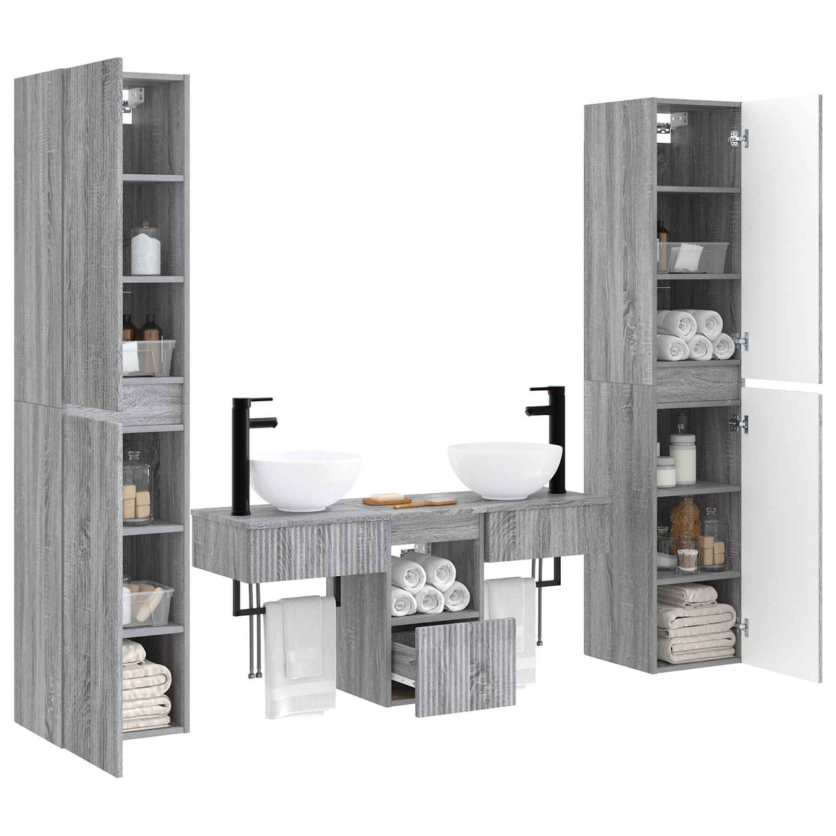 Ensemble de mobilier de salle de bain 5 pc Sonoma gris