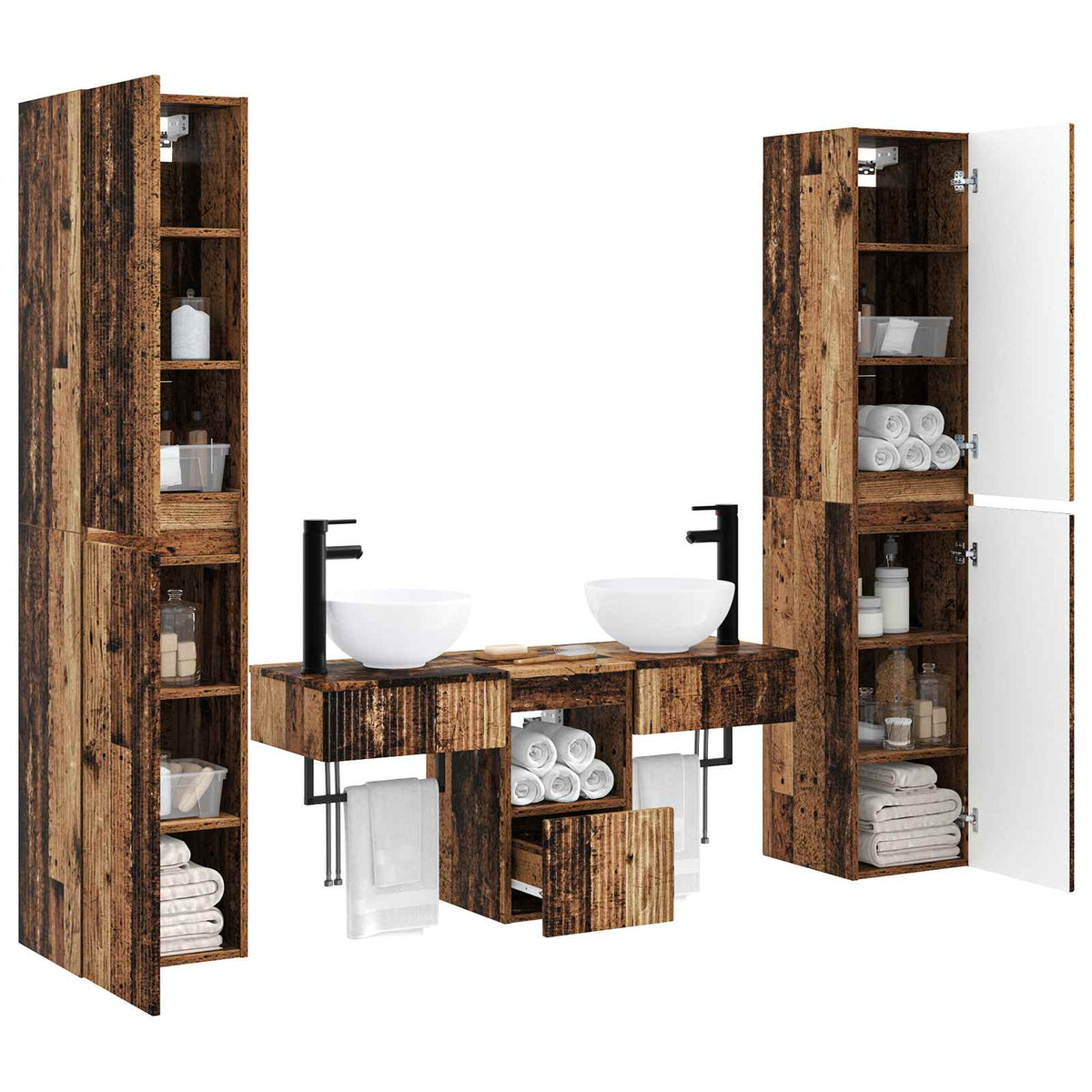 Ensemble de mobilier de salle de bain 5 pc Bois ancien