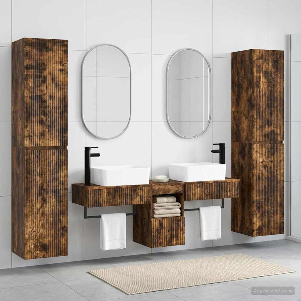 Ensemble de mobilier de salle de bain 5 pc Chêne fumé