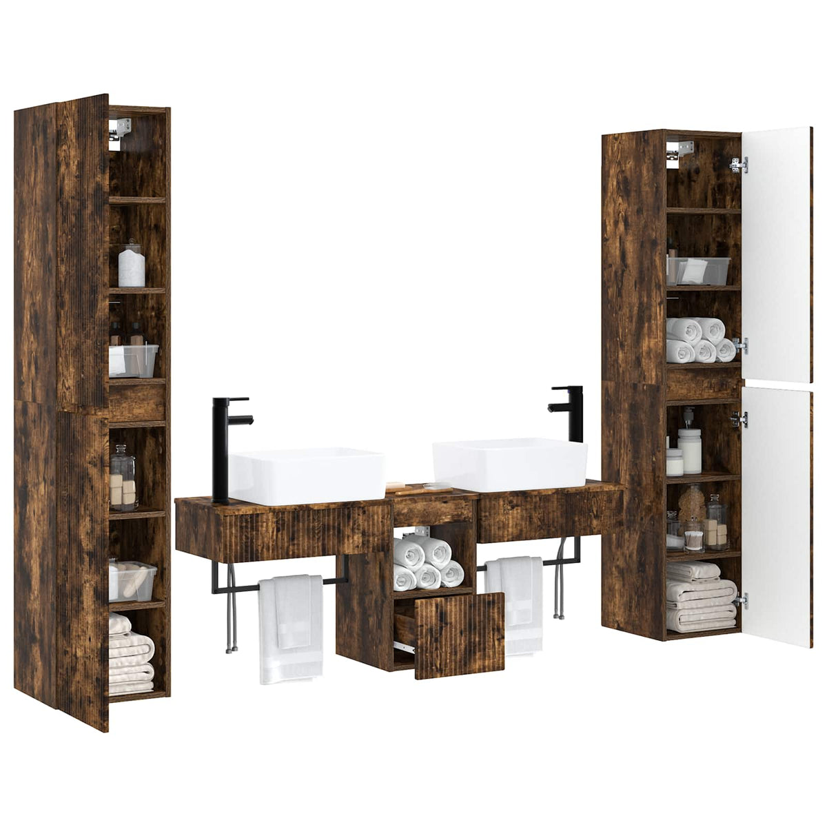 Ensemble de mobilier de salle de bain 5 pc Chêne fumé