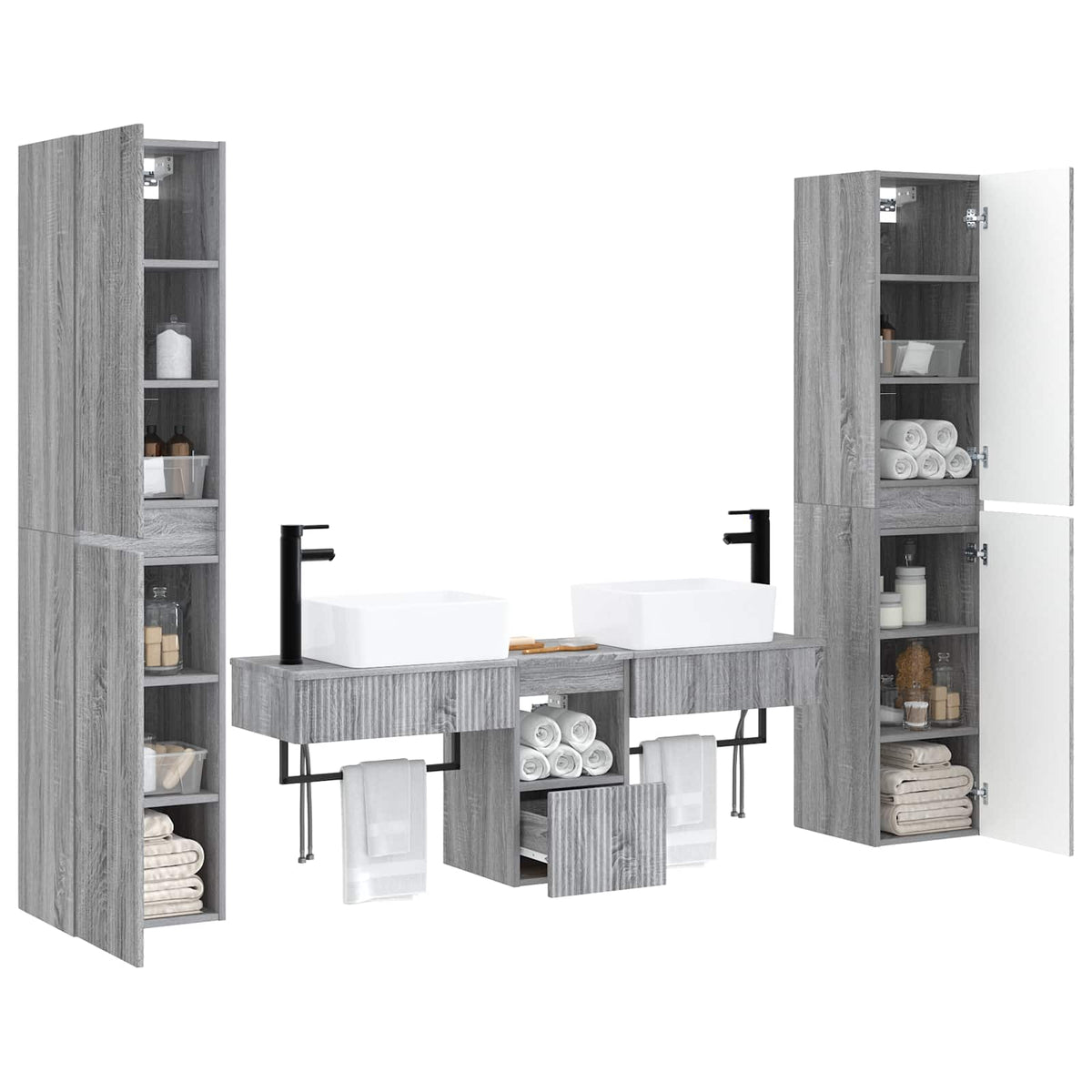 Ensemble de mobilier de salle de bain 5 pc Sonoma gris