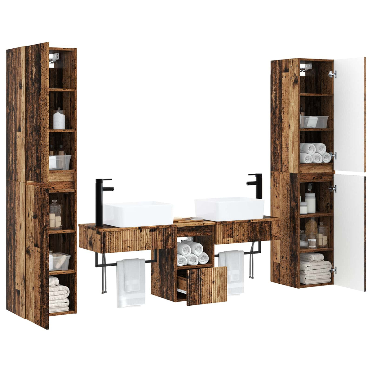 Ensemble de mobilier de salle de bain 5 pc Bois ancien