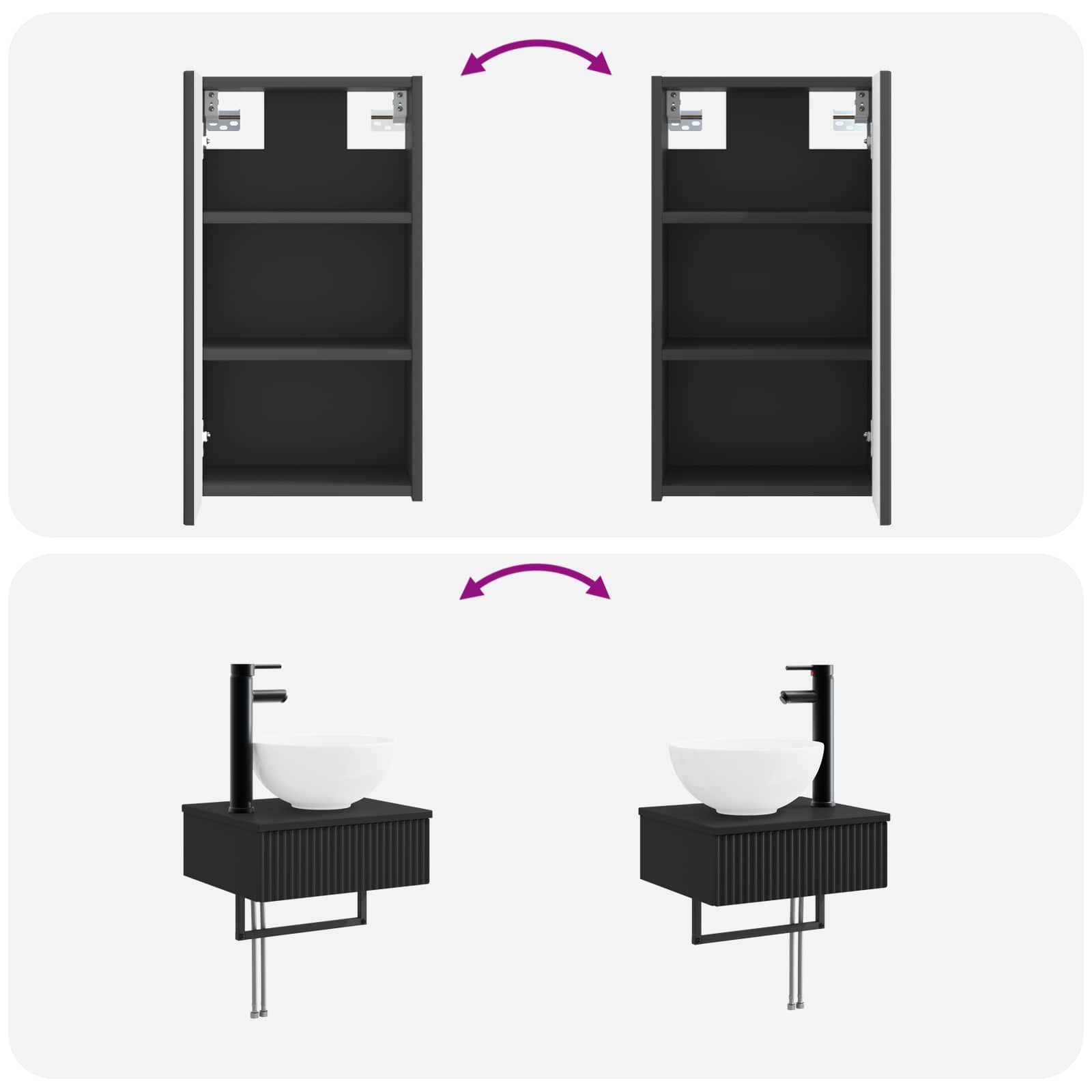 Ensemble de mobilier de salle de bain 3 pc Noir