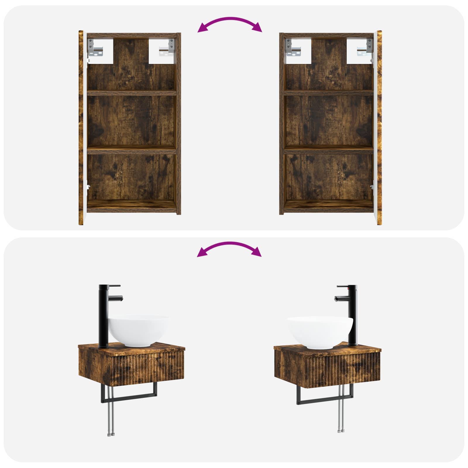 Ensemble de mobilier de salle de bain 3 pc Chêne fumé