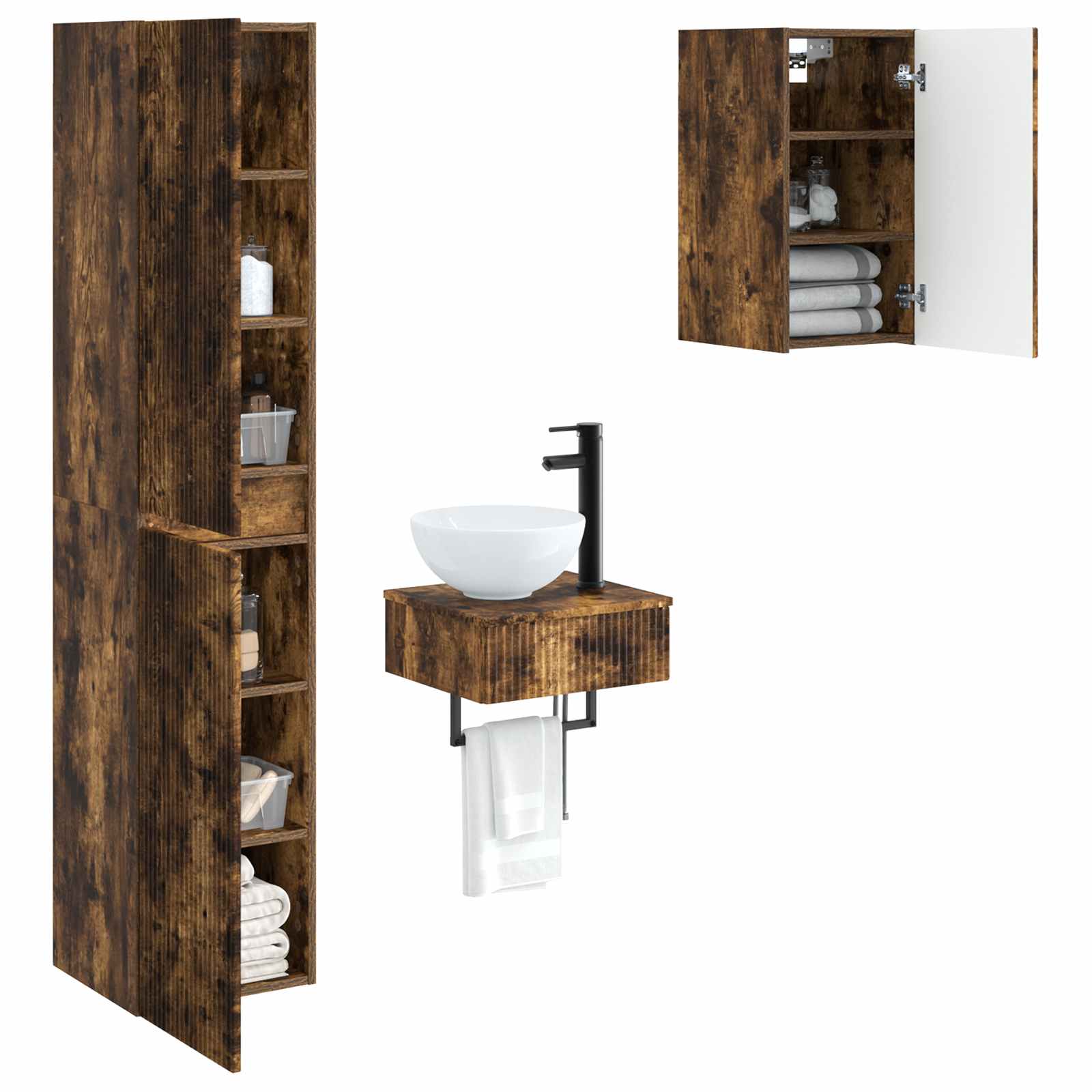 Ensemble de mobilier de salle de bain 3 pc Chêne fumé