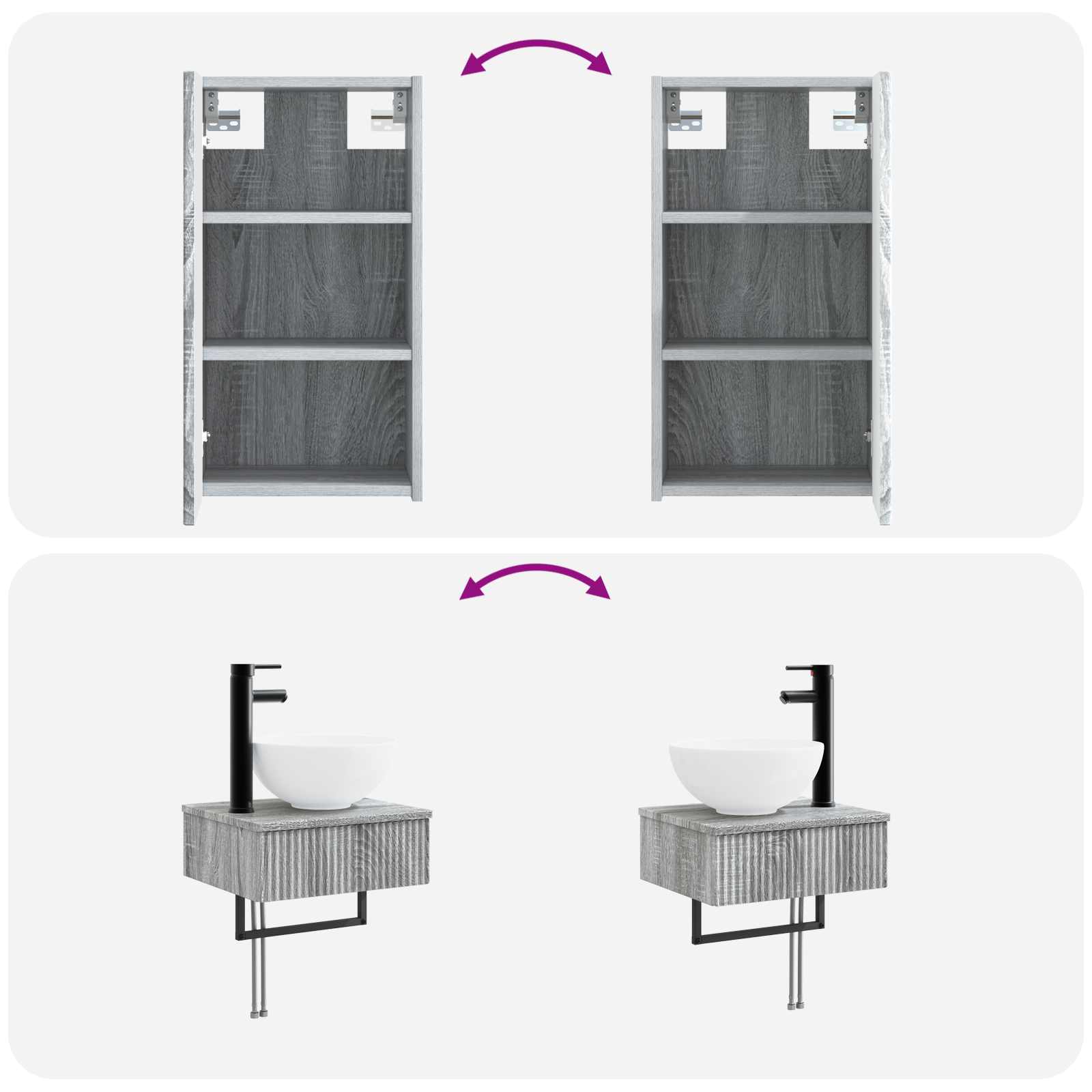 Ensemble de mobilier de salle de bain 3 pc Sonoma gris