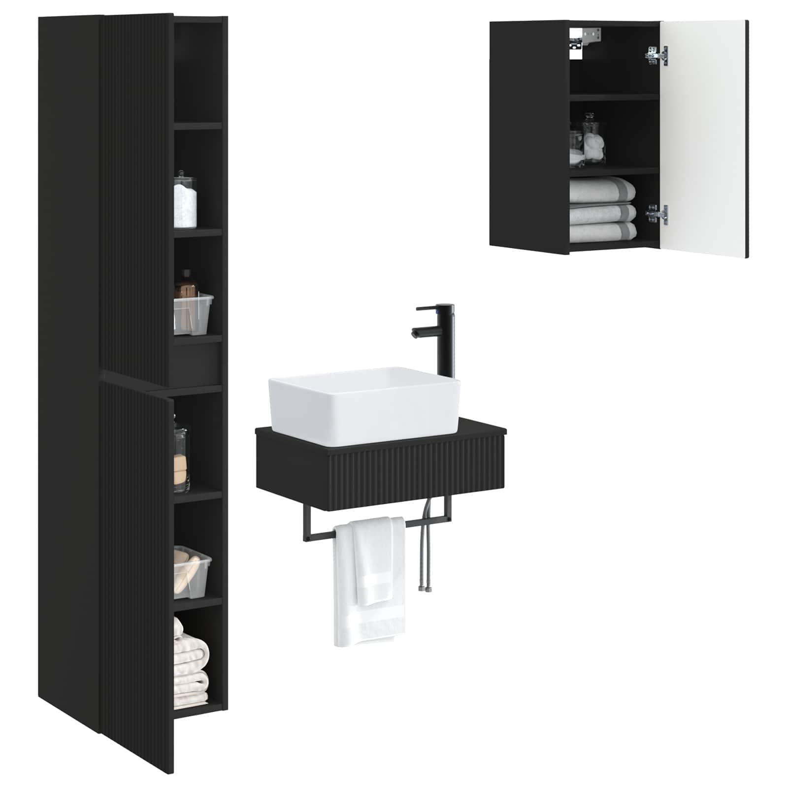 Ensemble de mobilier de salle de bain 3 pc Noir