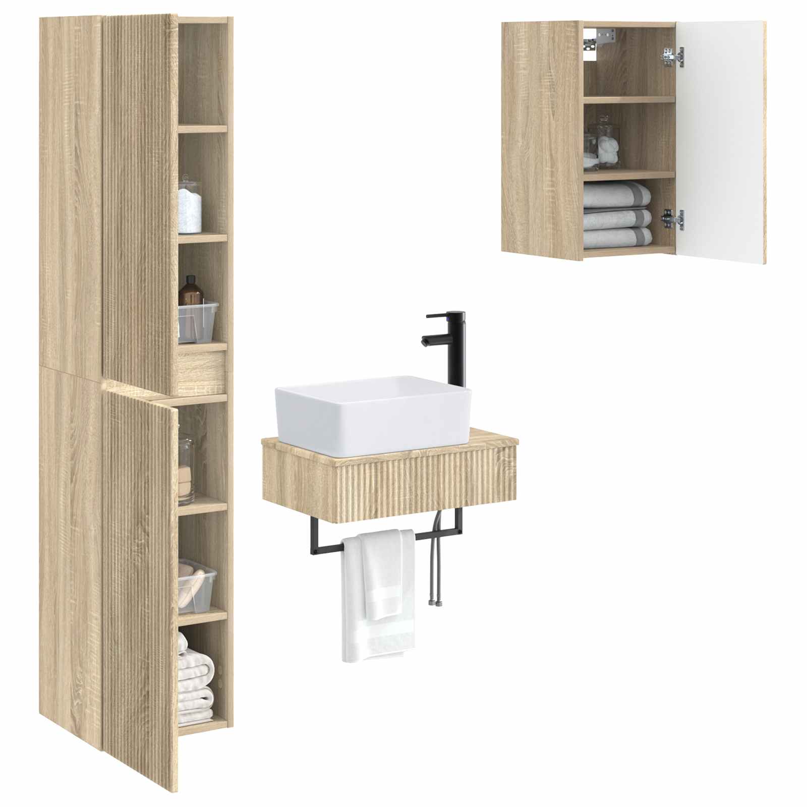 Ensemble de mobilier de salle de bain 3 pc Chêne Sonoma