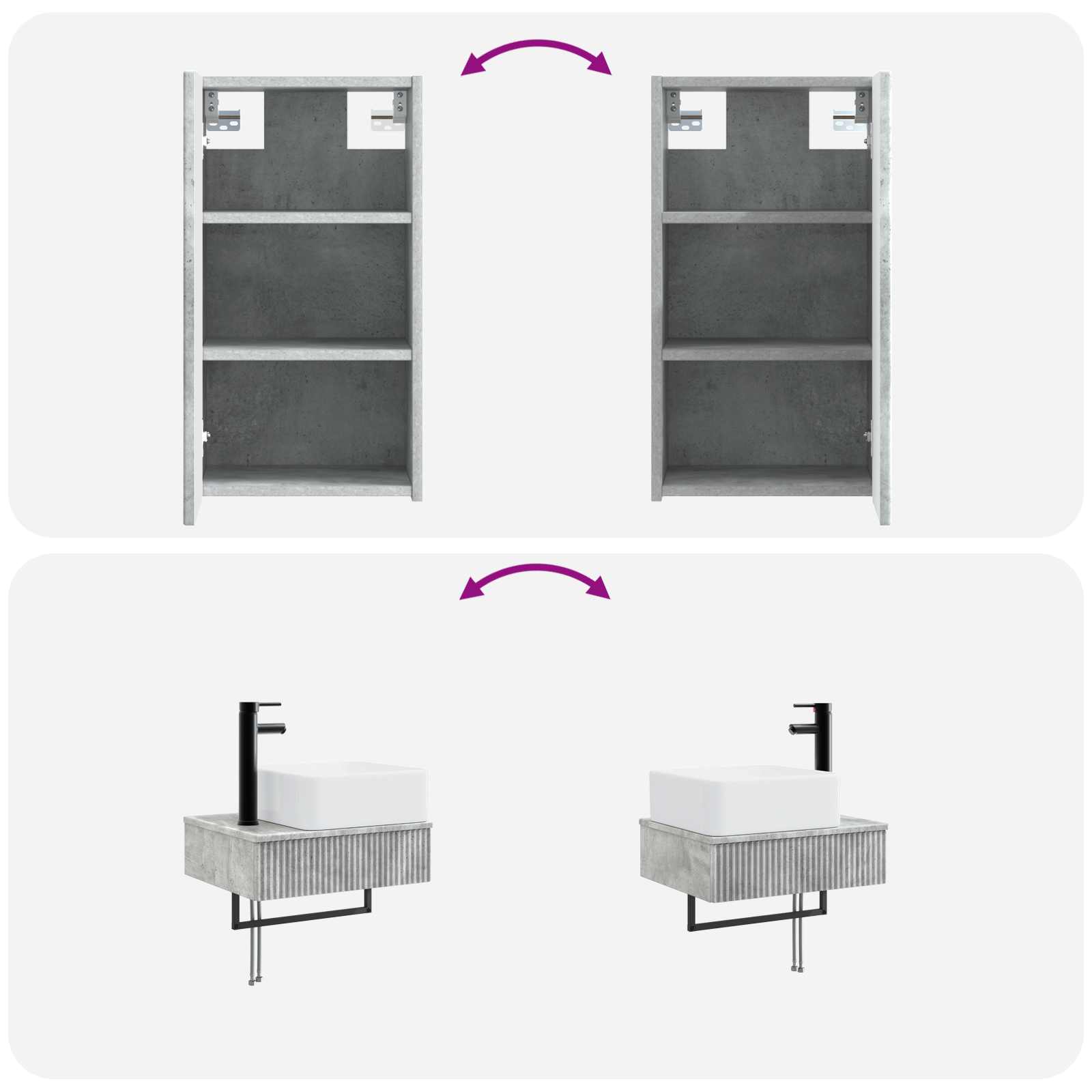 Ensemble de mobilier de salle de bain 3 pc Gris béton