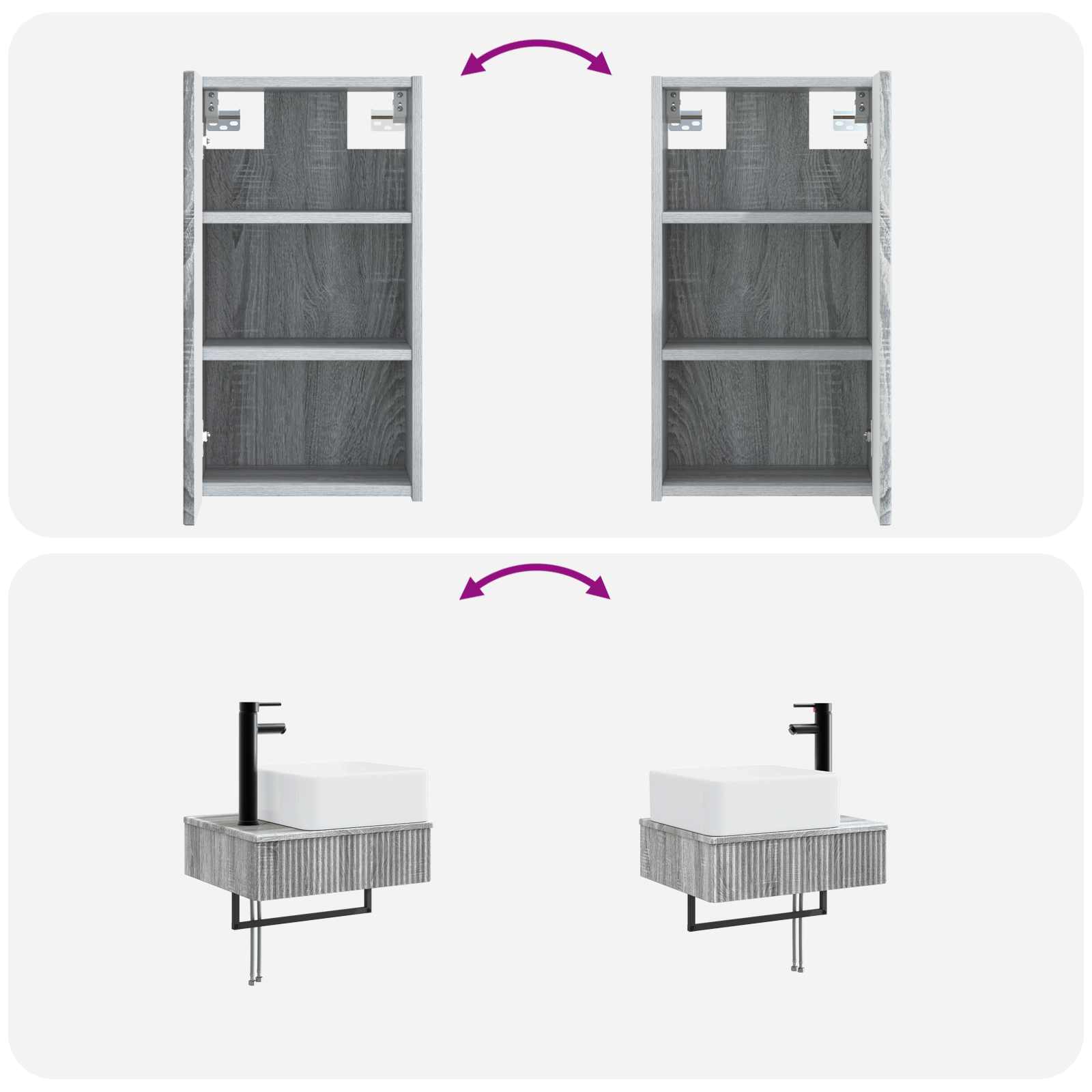 Ensemble de mobilier de salle de bain 3 pc Sonoma gris