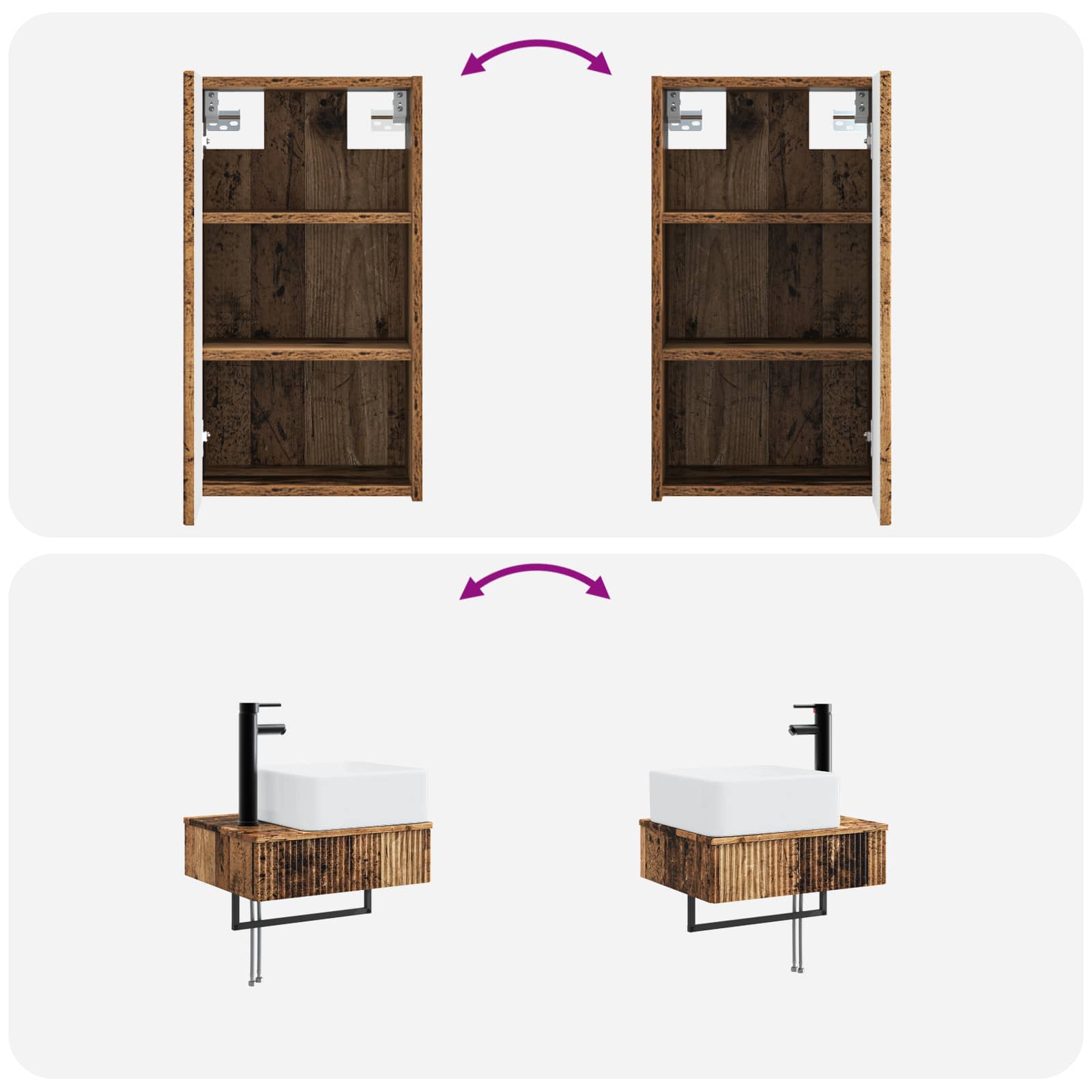 Ensemble de mobilier de salle de bain 3 pc Bois ancien