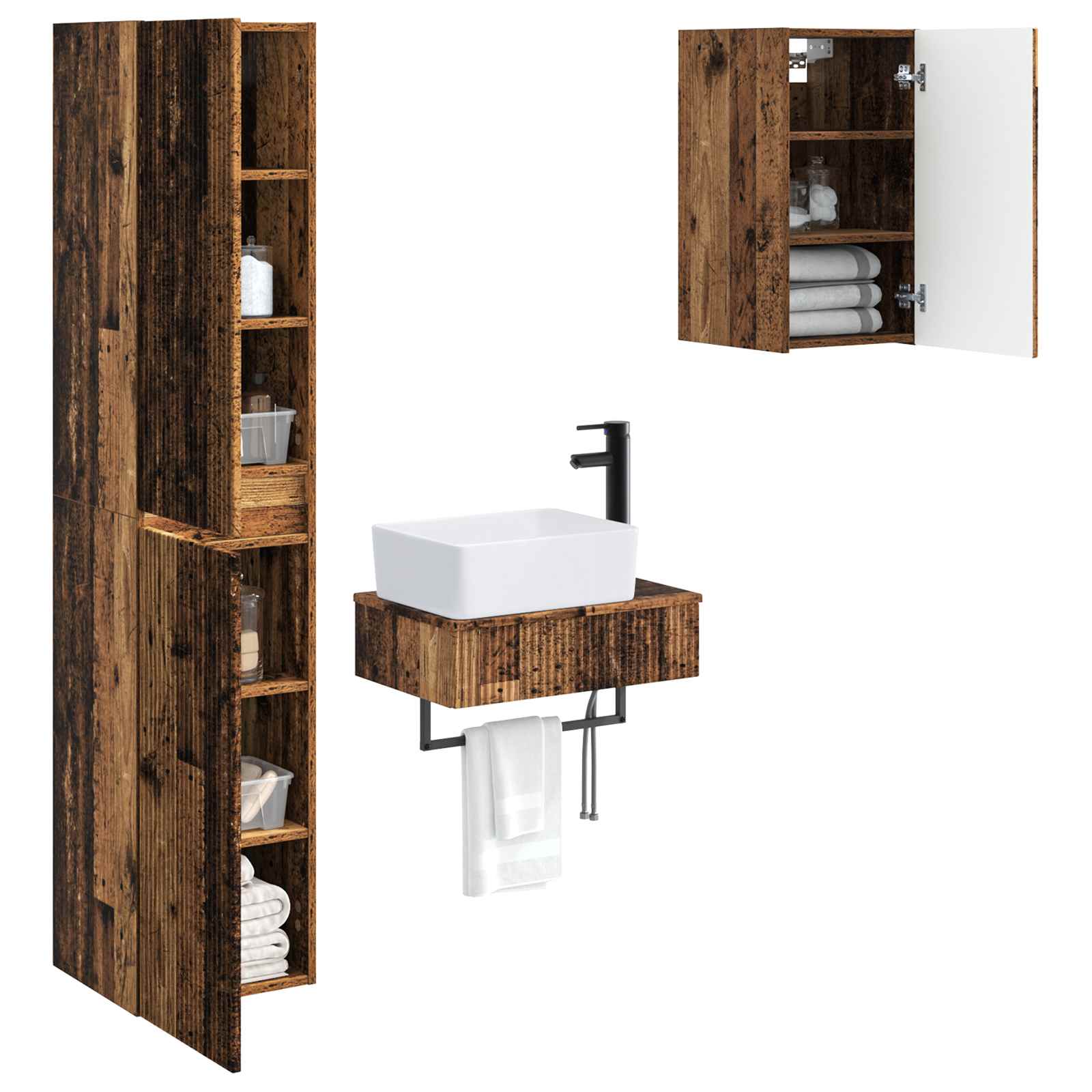 Ensemble de mobilier de salle de bain 3 pc Bois ancien