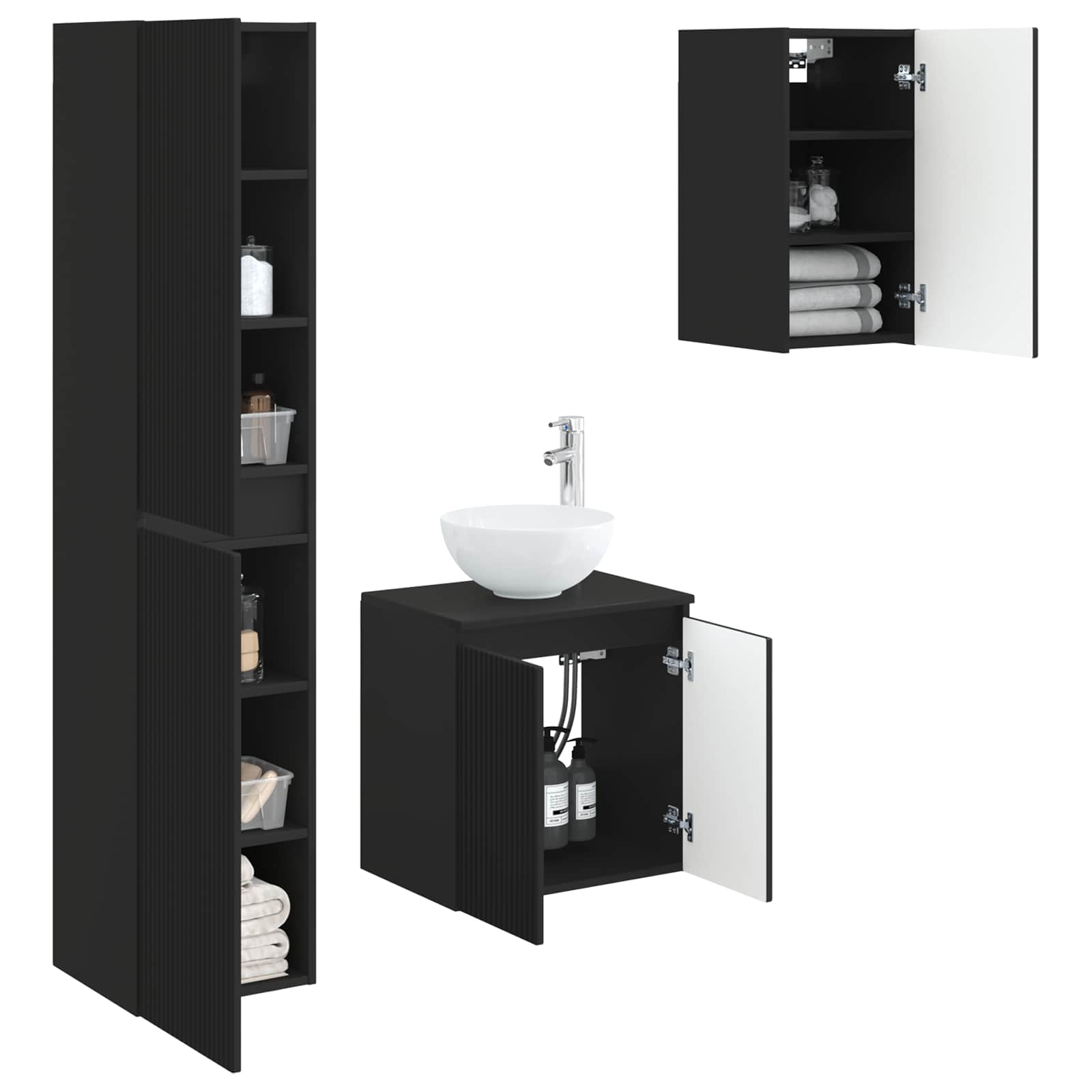 Ensemble de mobilier de salle de bain 3 pc Noir