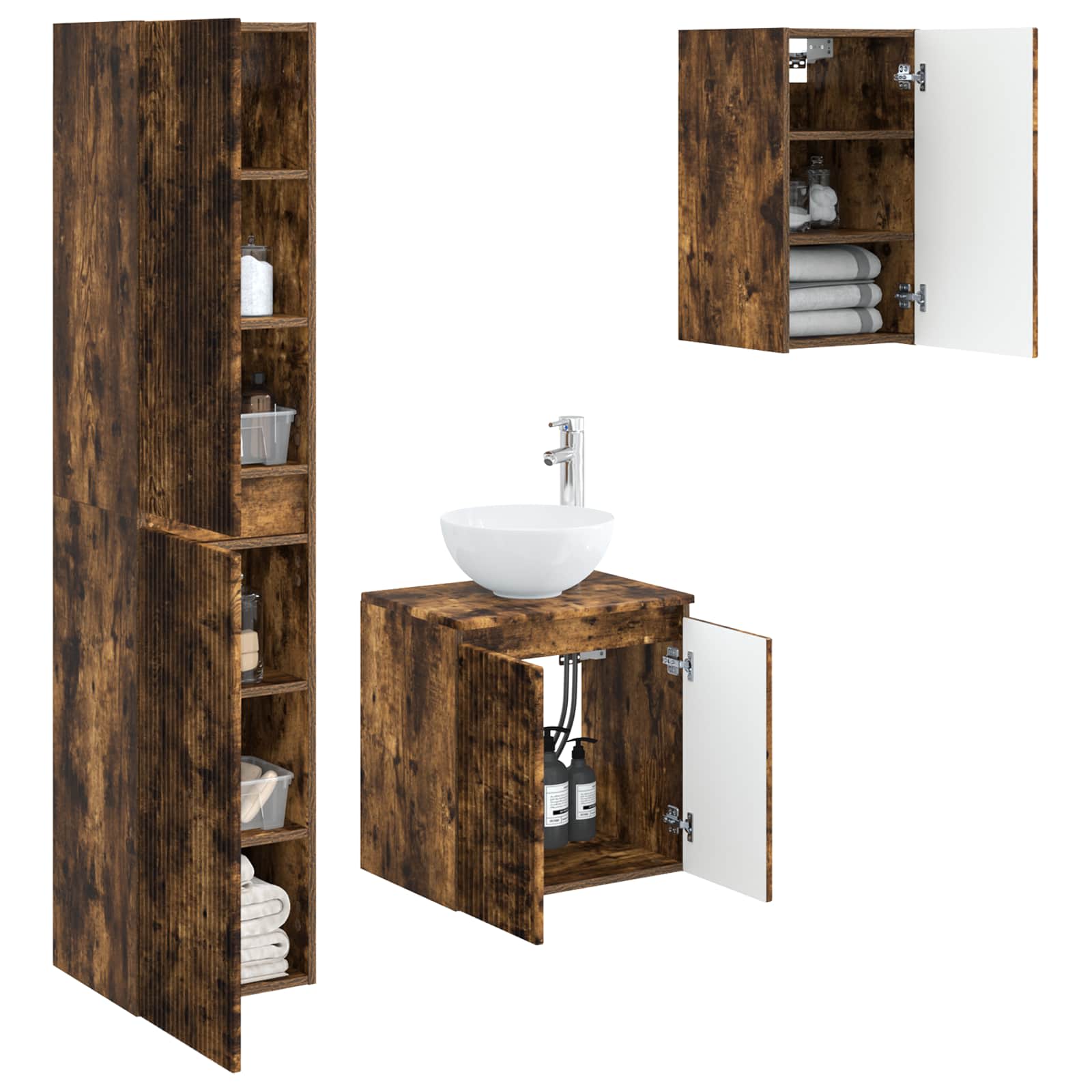 Ensemble de mobilier de salle de bain 3 pc Chêne fumé