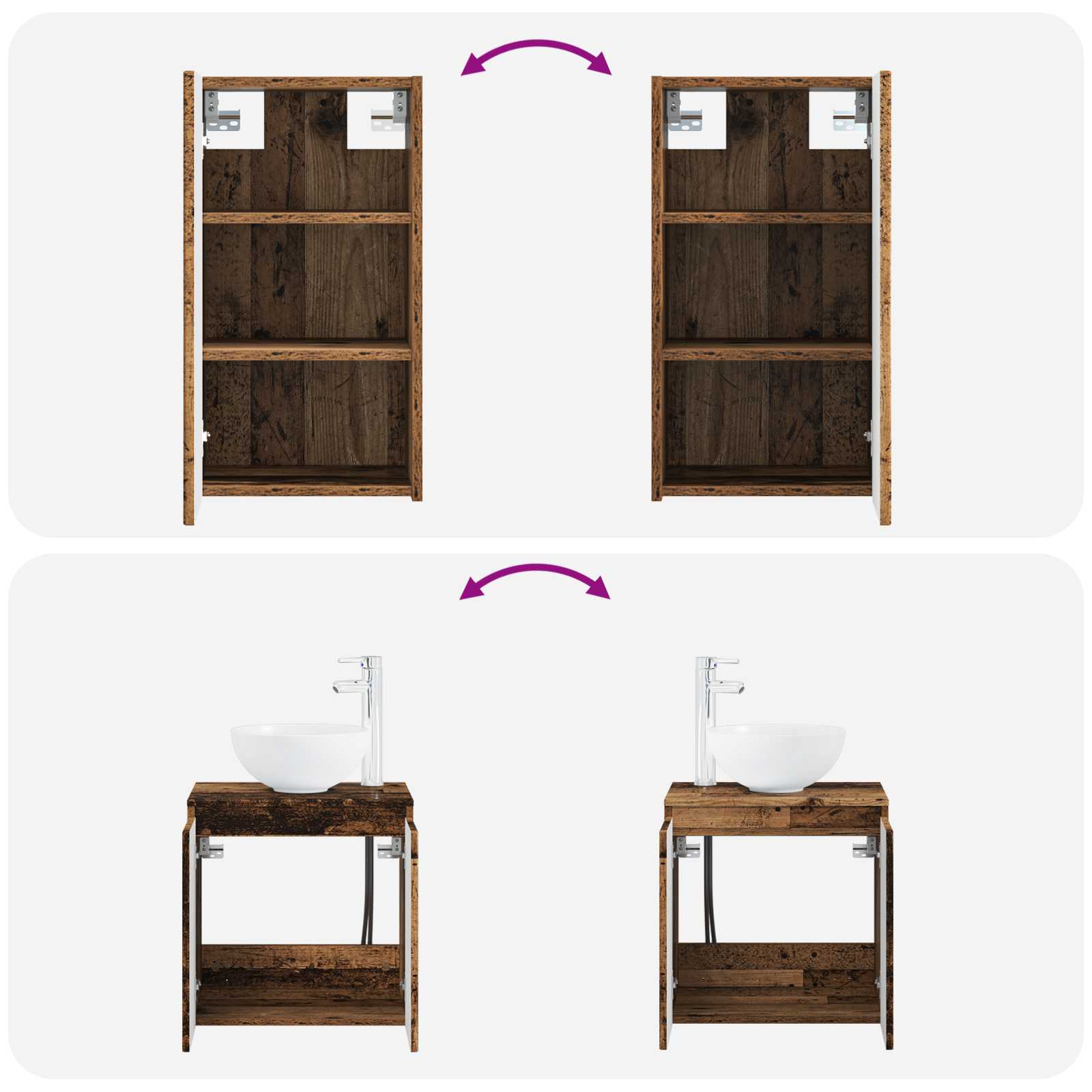 Ensemble de mobilier de salle de bain 3 pc Bois ancien
