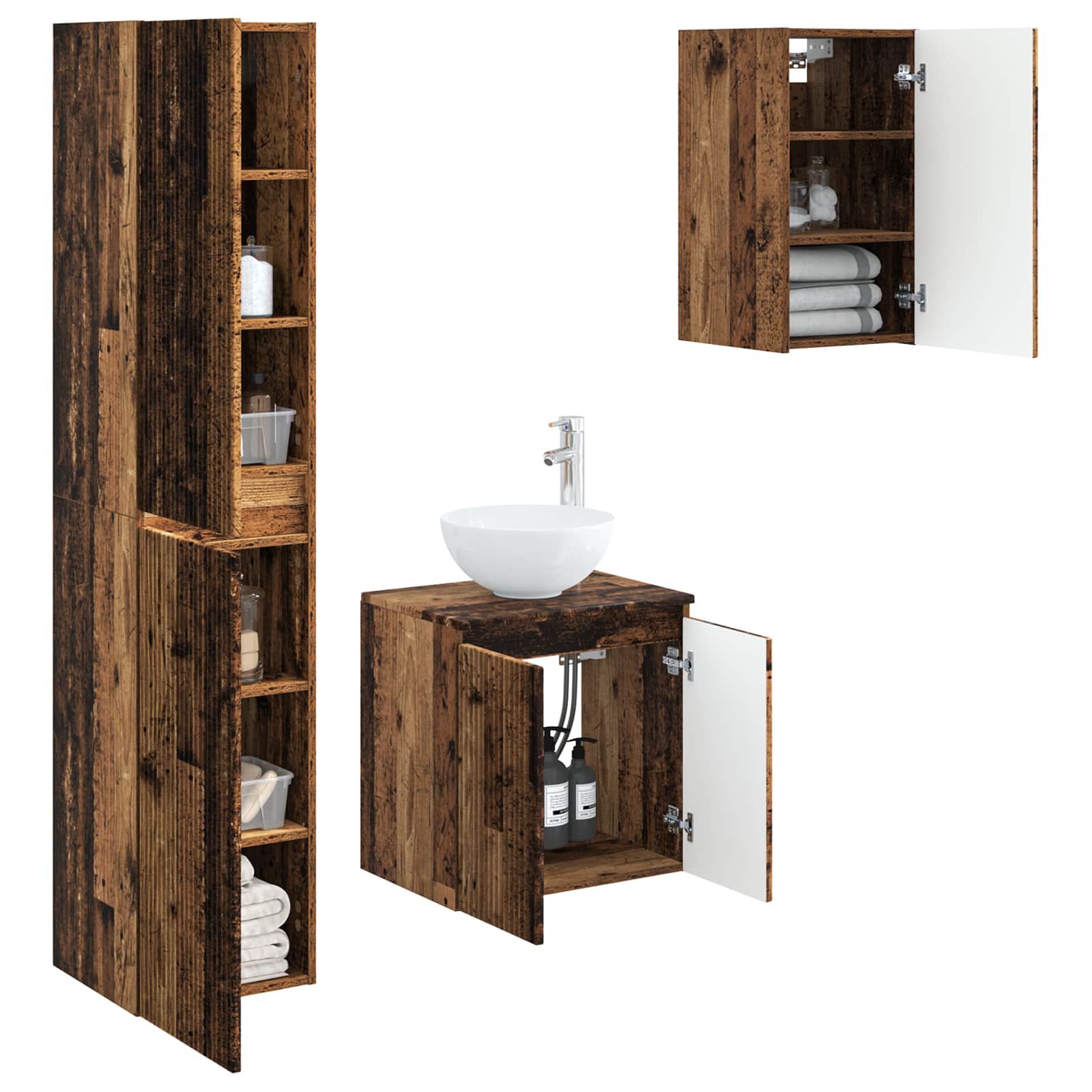 Ensemble de mobilier de salle de bain 3 pc Bois ancien