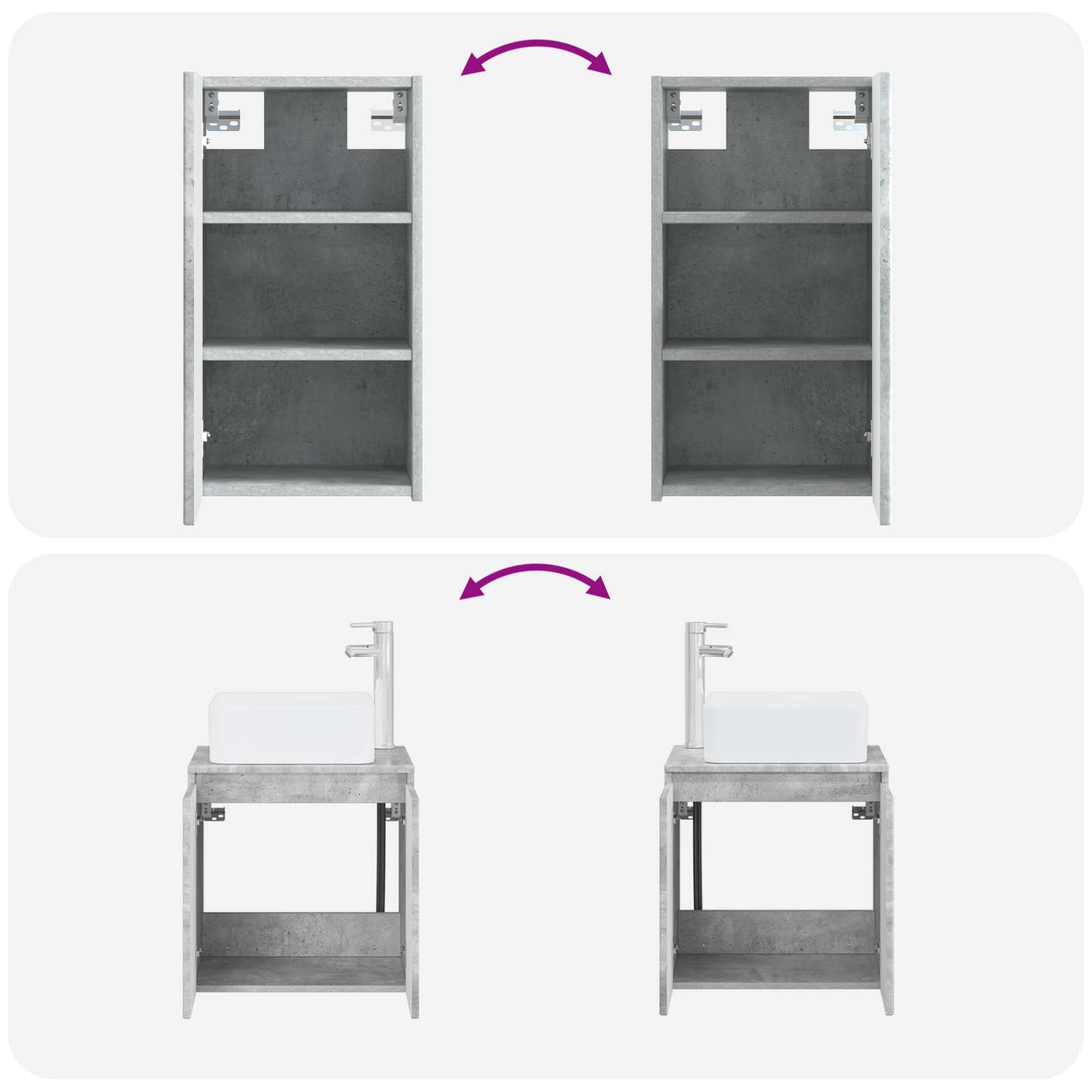 Ensemble de mobilier de salle de bain 3 pc Gris béton