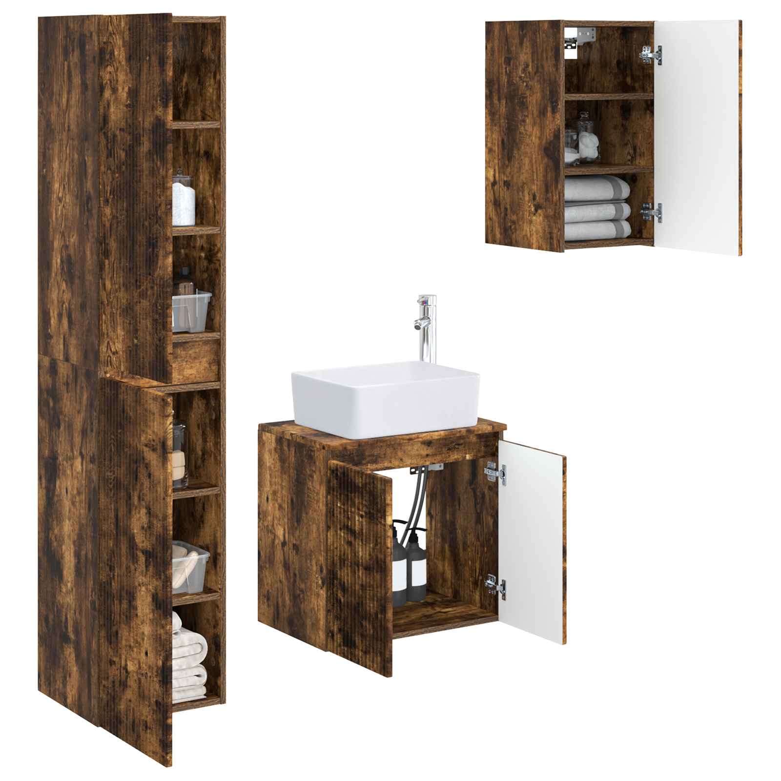 Ensemble de mobilier de salle de bain 3 pc Chêne fumé