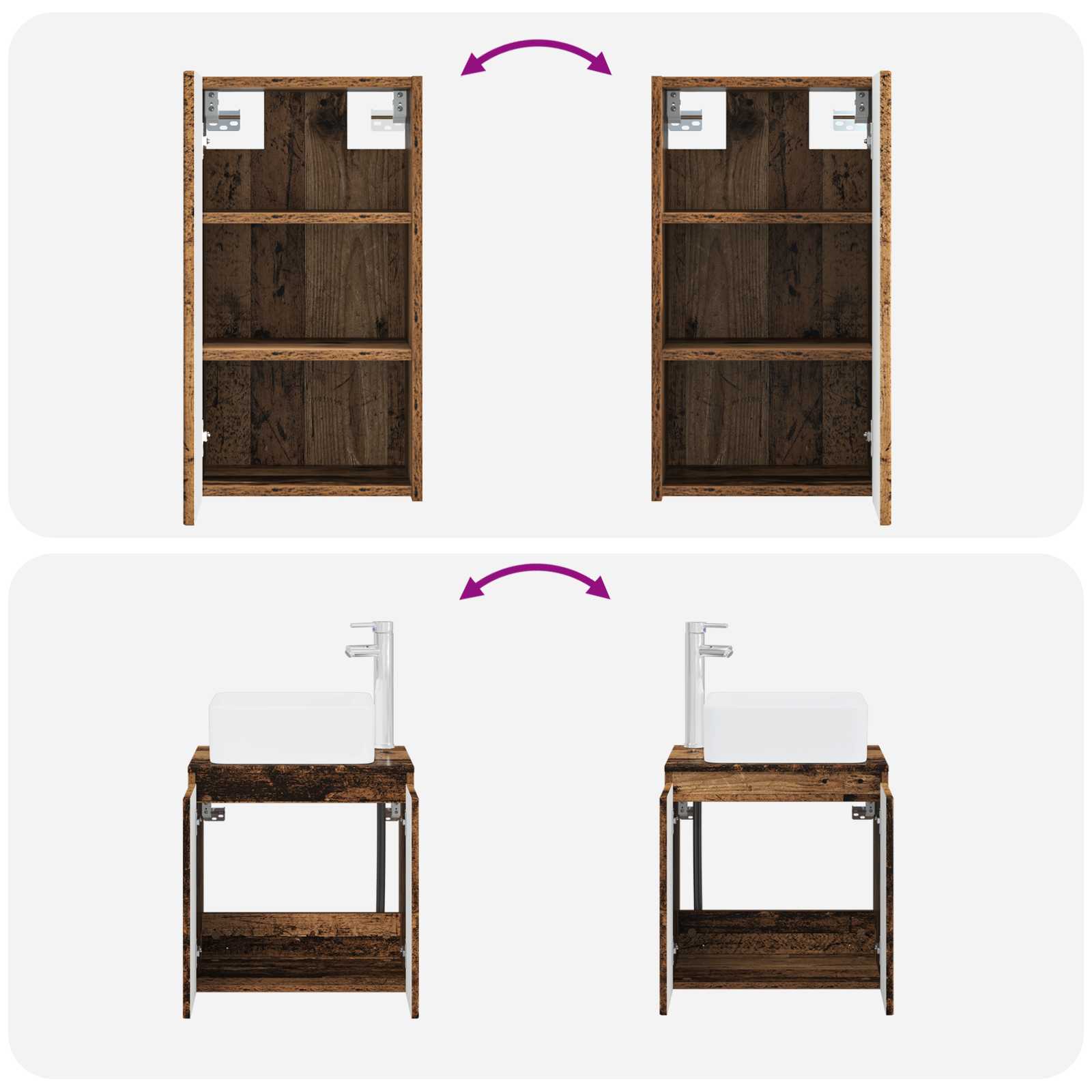 Ensemble de mobilier de salle de bain 3 pc Bois ancien