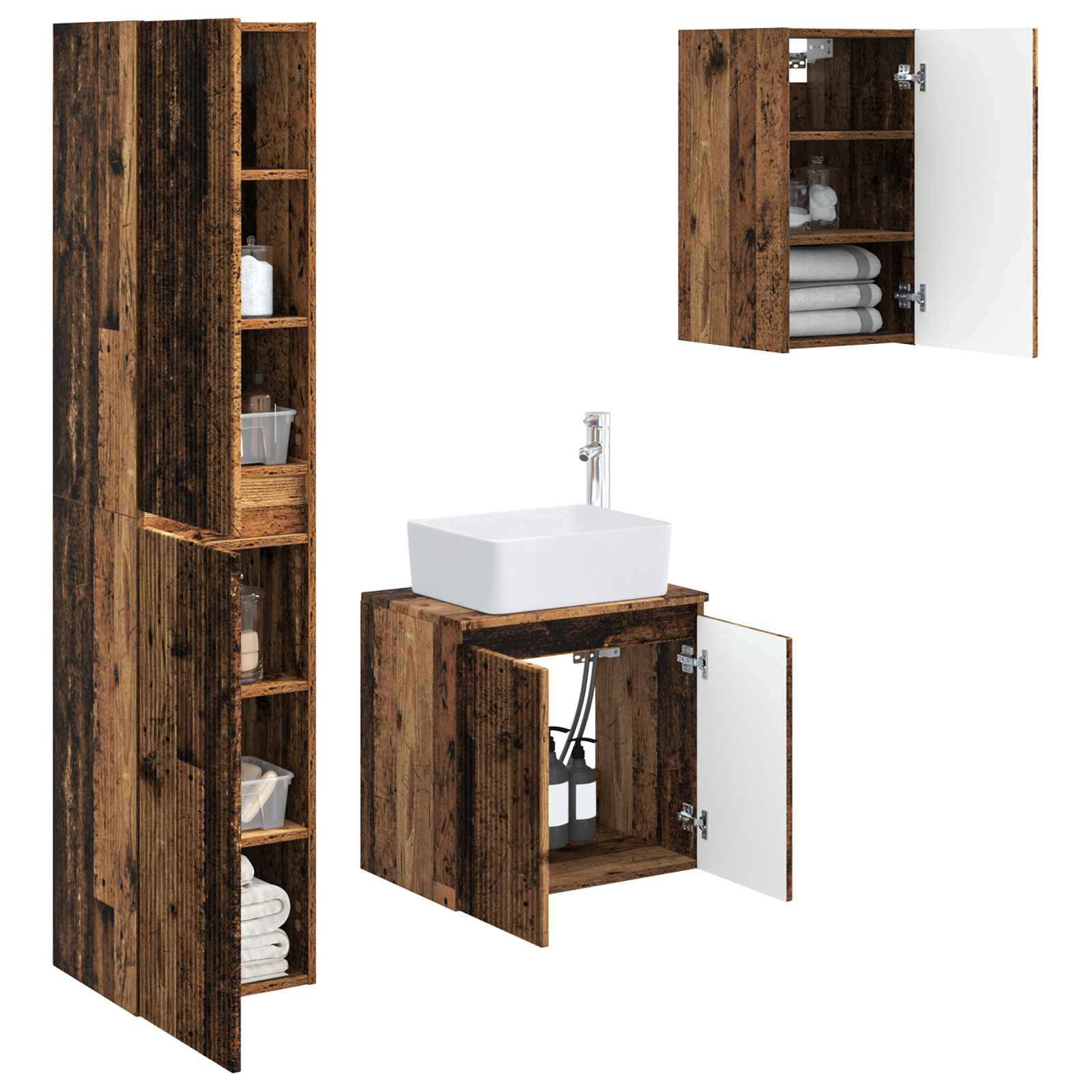 Ensemble de mobilier de salle de bain 3 pc Bois ancien