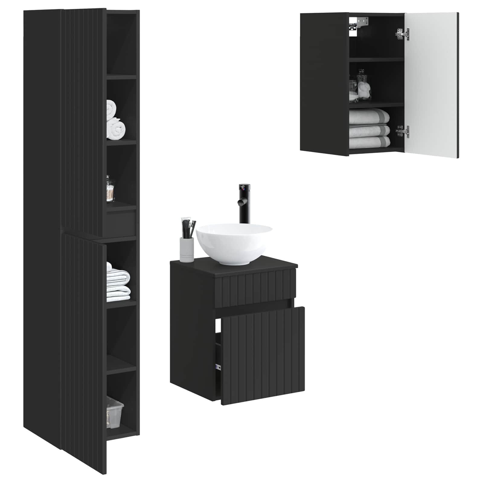 Ensemble de mobilier de salle de bain 3 pc Noir