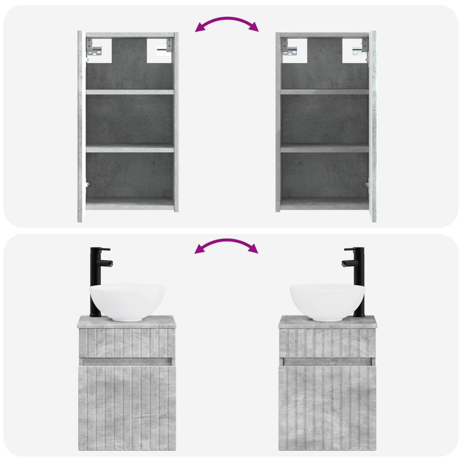Ensemble de mobilier de salle de bain 3 pc Gris béton