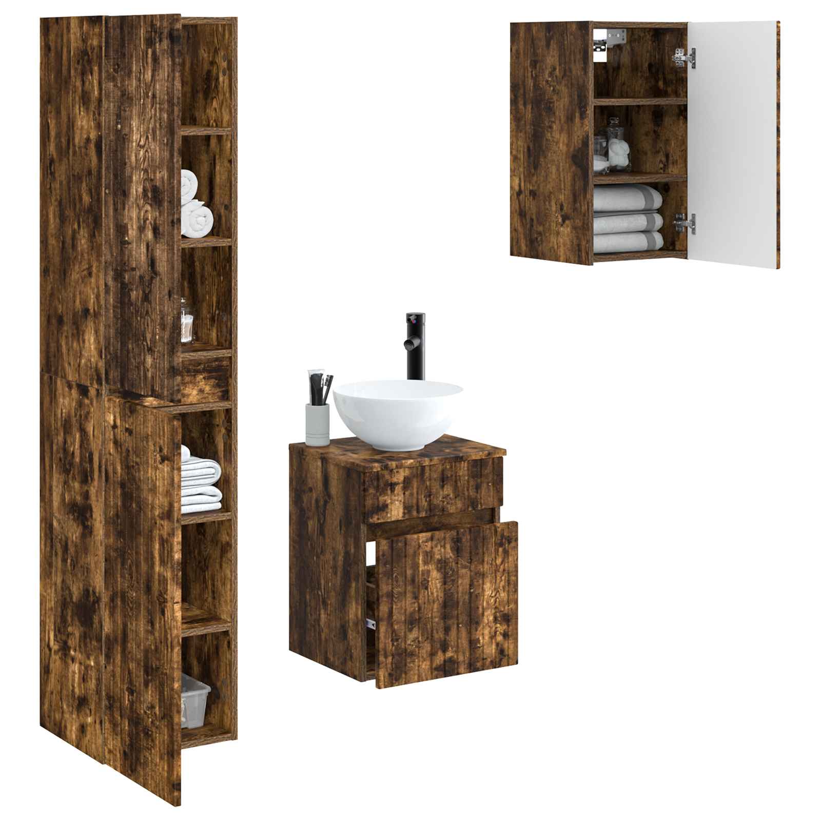 Ensemble de mobilier de salle de bain 3 pc Chêne fumé