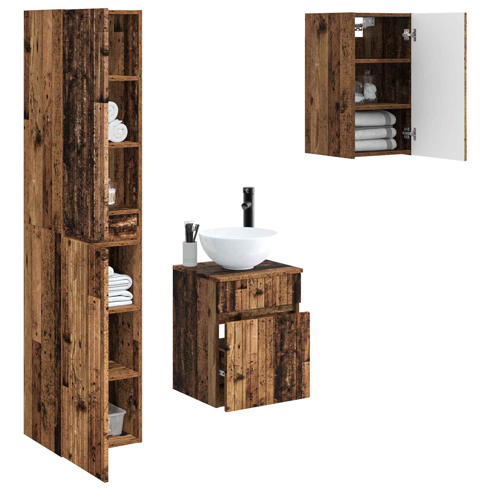 Ensemble de mobilier de salle de bain 3 pc Bois ancien