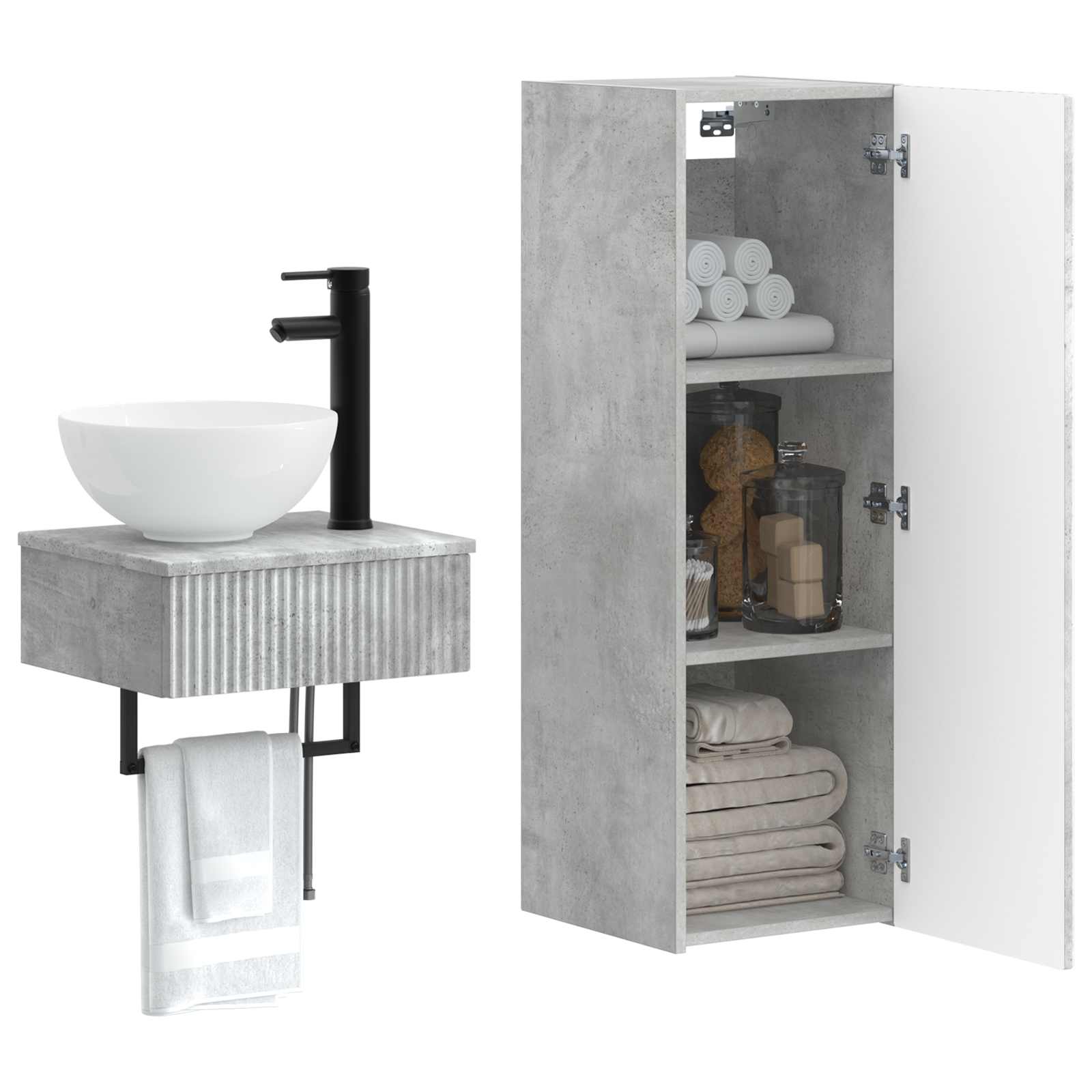 Ensemble de mobilier de salle de bain 2 pc Gris béton
