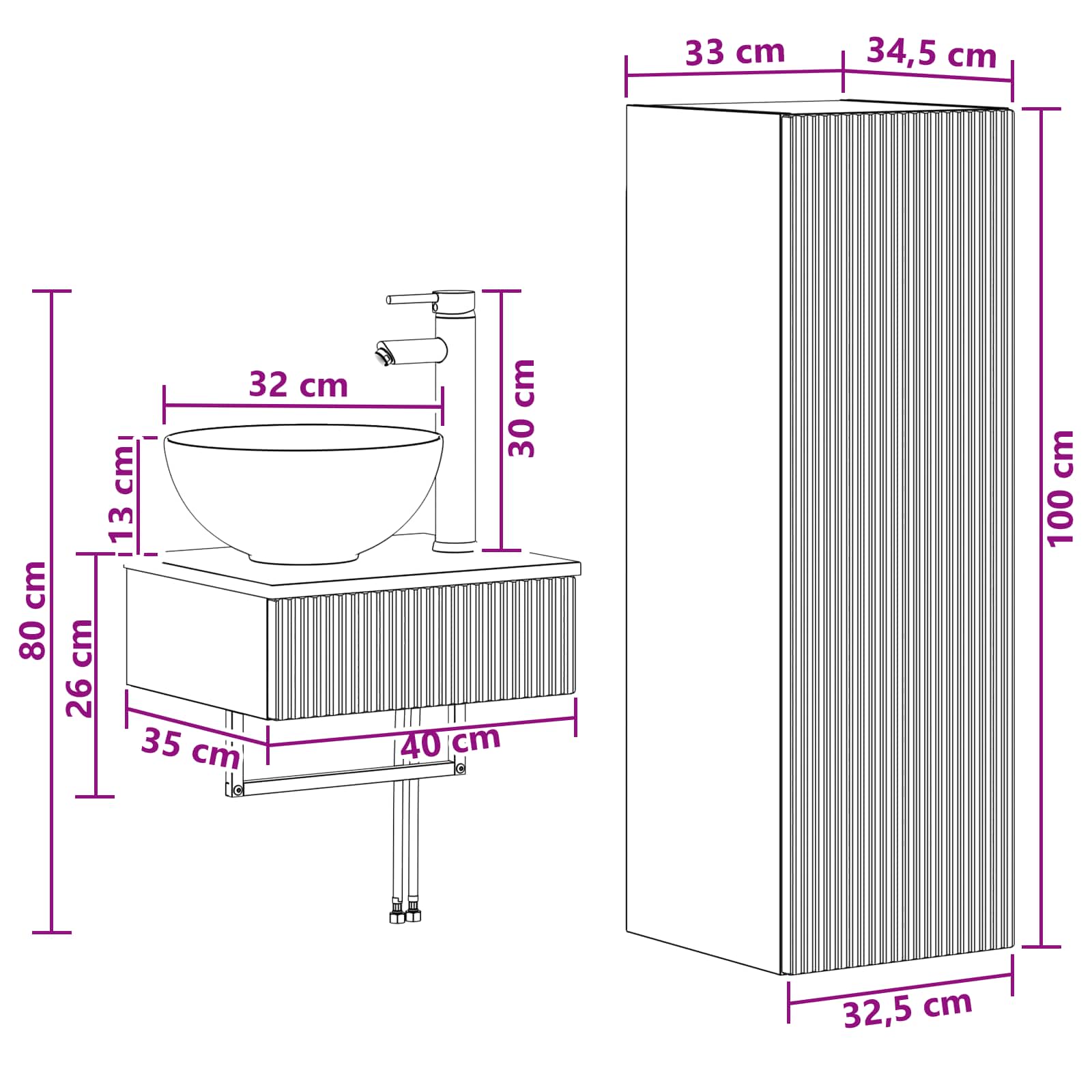 Ensemble de mobilier de salle de bain 2 pc Gris béton