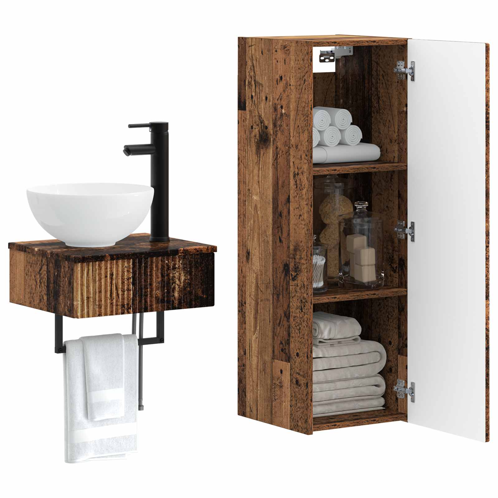 Ensemble de mobilier de salle de bain 2 pc Bois ancien