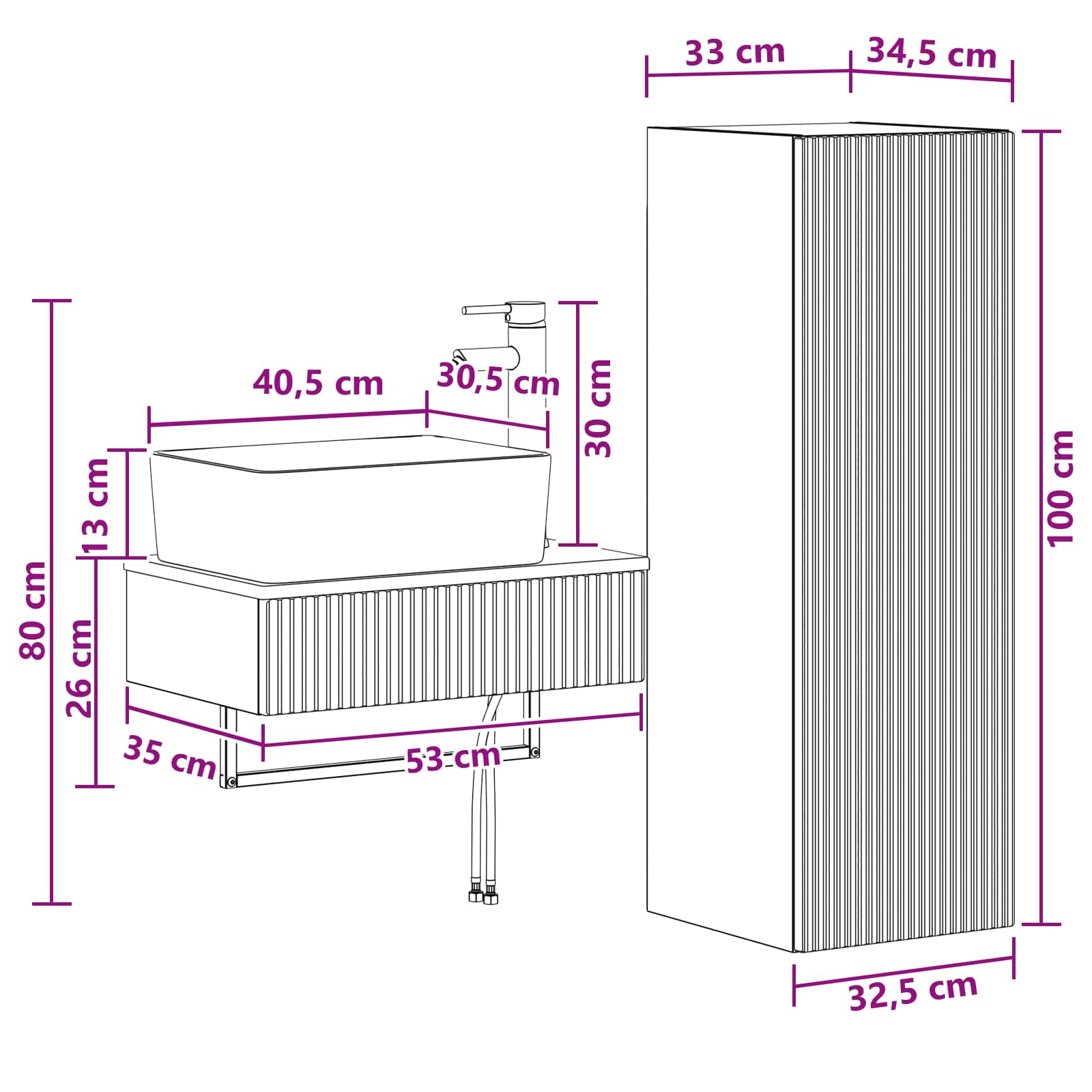 Ensemble de mobilier de salle de bain 2 pc Blanc brillant