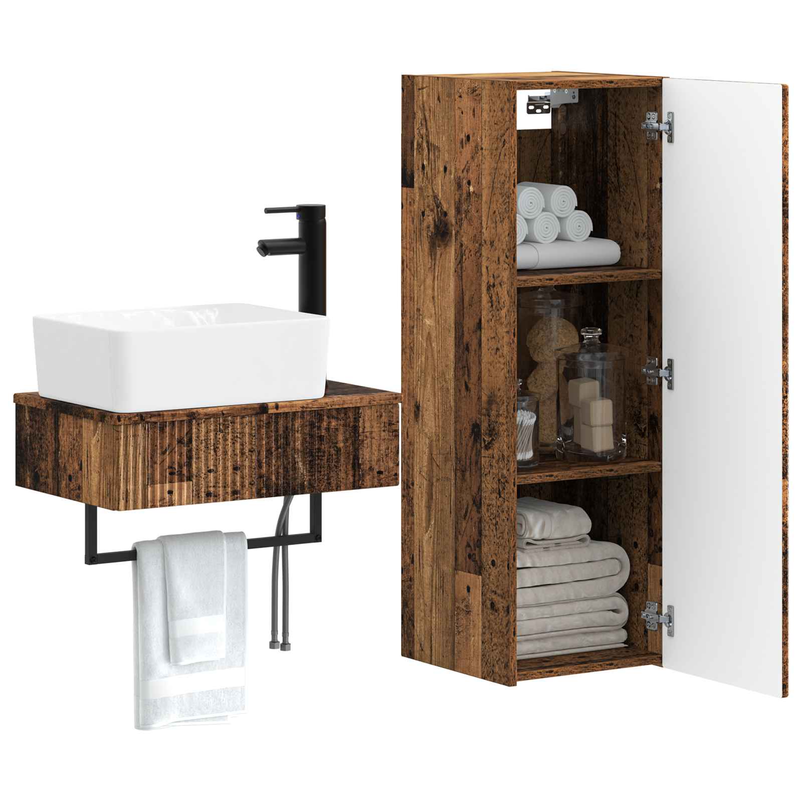 Ensemble de mobilier de salle de bain 2 pc Bois ancien
