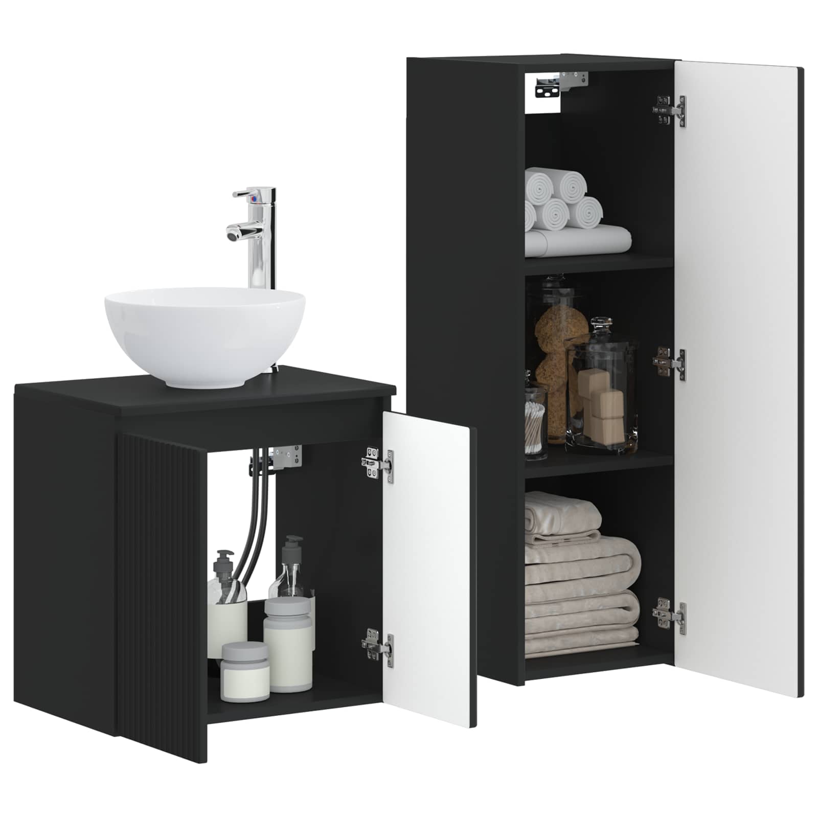 Ensemble de mobilier de salle de bain 2 pc Noir