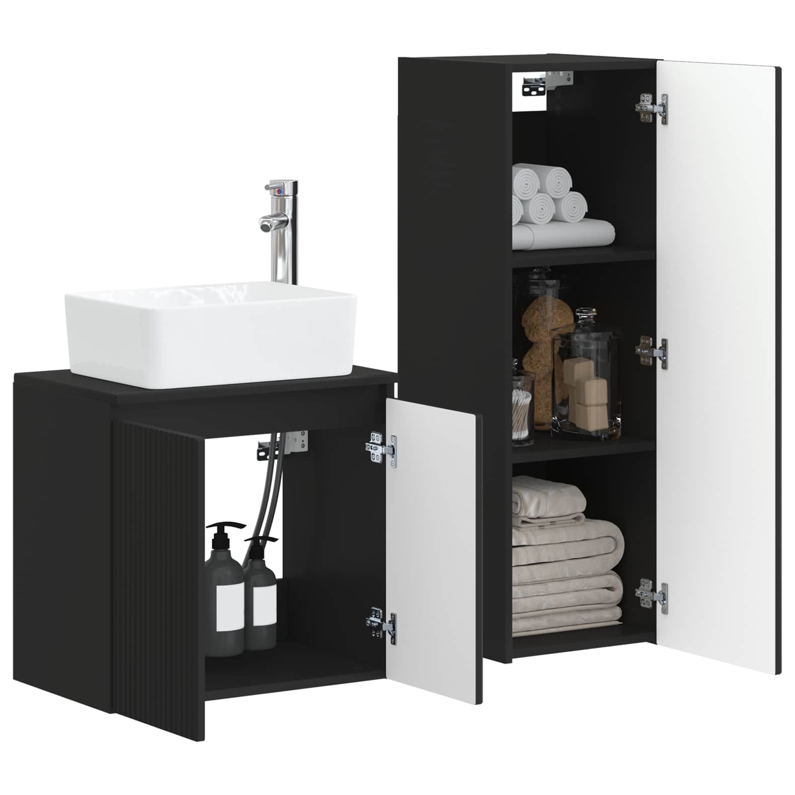 Ensemble de mobilier de salle de bain 2 pc Noir