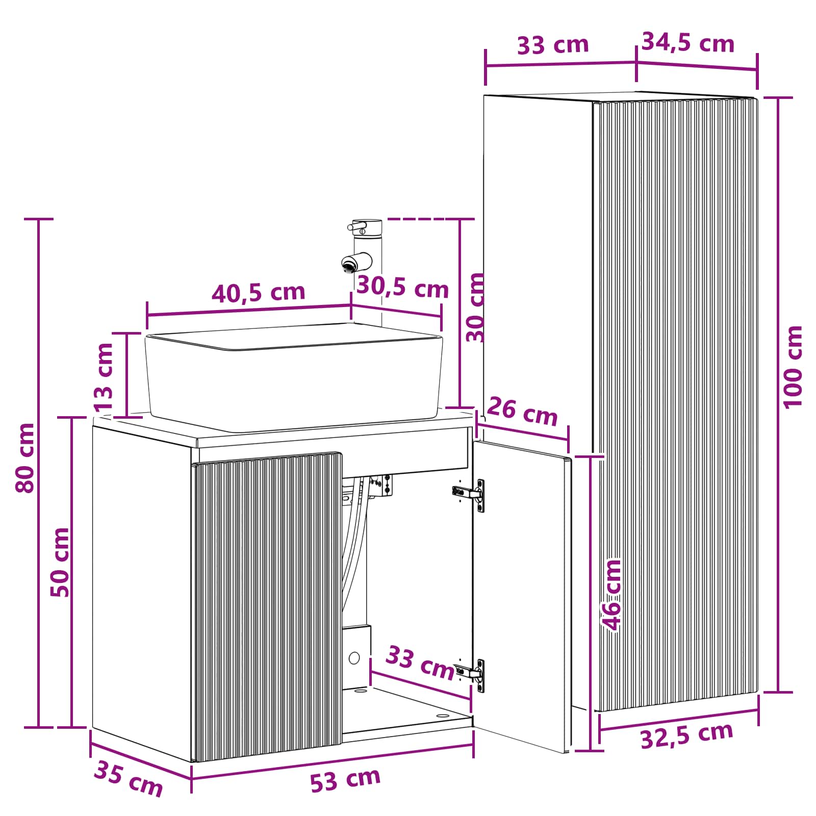 Ensemble de mobilier de salle de bain 2 pc Noir