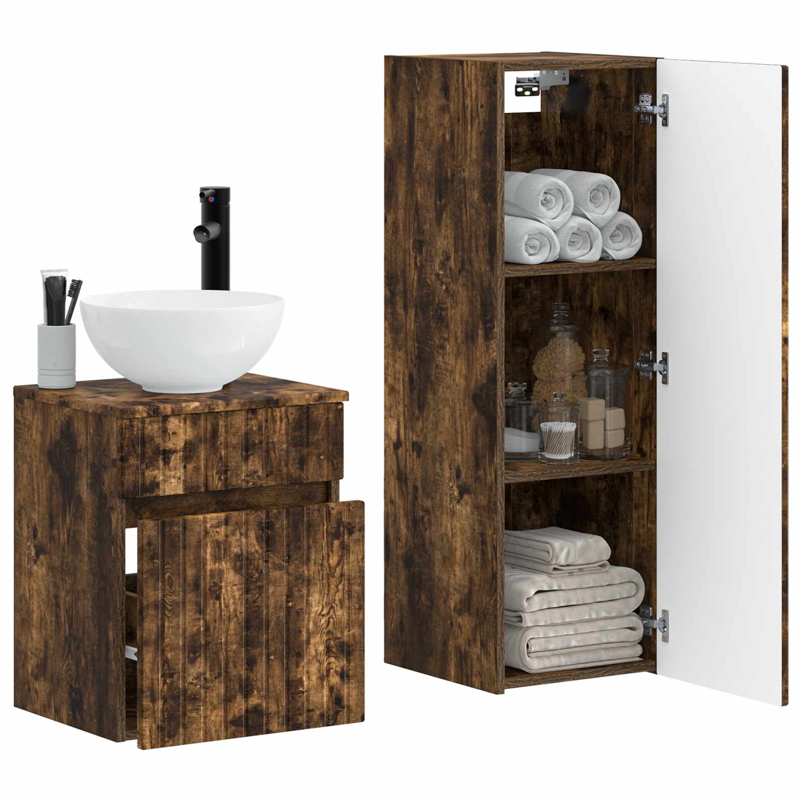 Ensemble de mobilier de salle de bain 2 pc Chêne fumé
