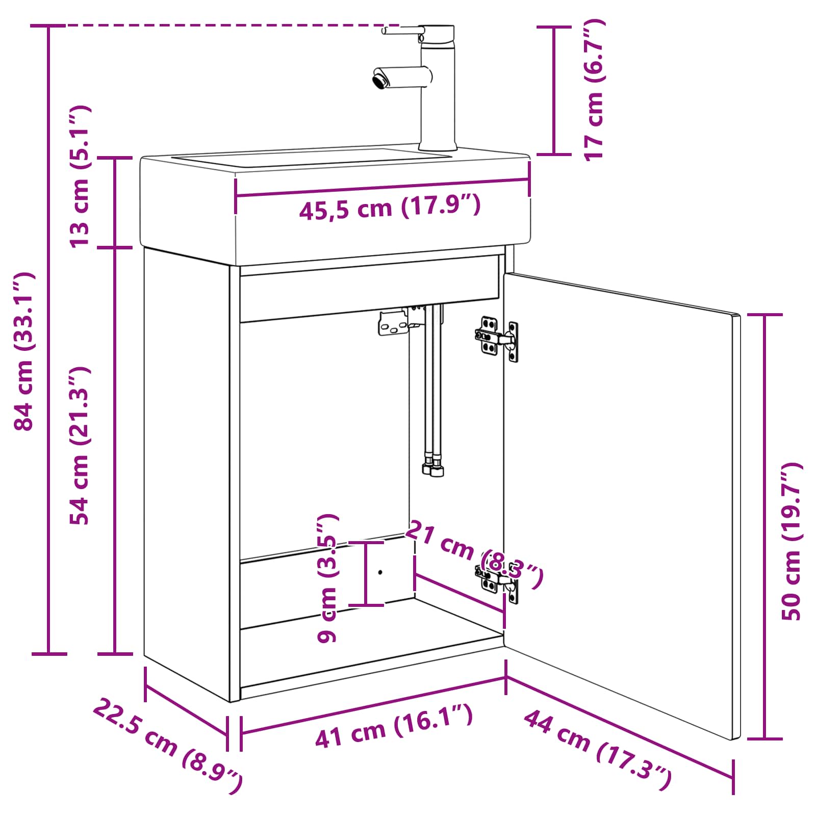 Meuble de salle de bain avec robinet Noir 45,5 x 22,5 x 84 cm - XIOS