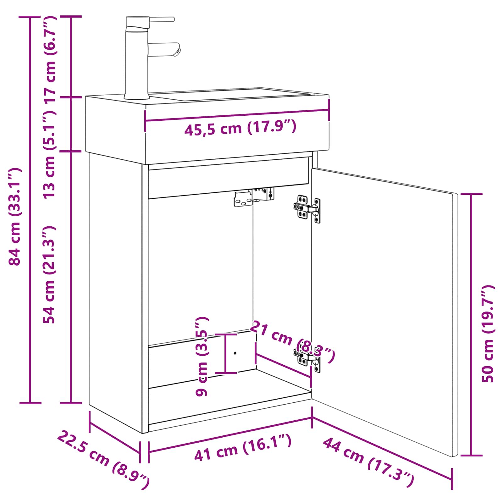 Meuble de salle de bain avec robinet Noir 45,5 x 25,5 x 84 cm - XIOS