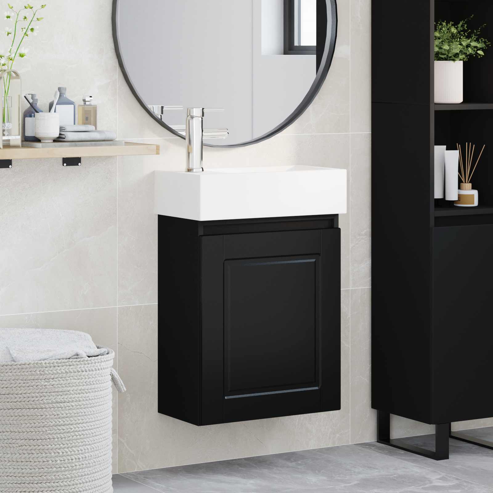 Meuble de salle de bain avec robinet Noir 45,5 x 22,5 x 84 cm - XIOS