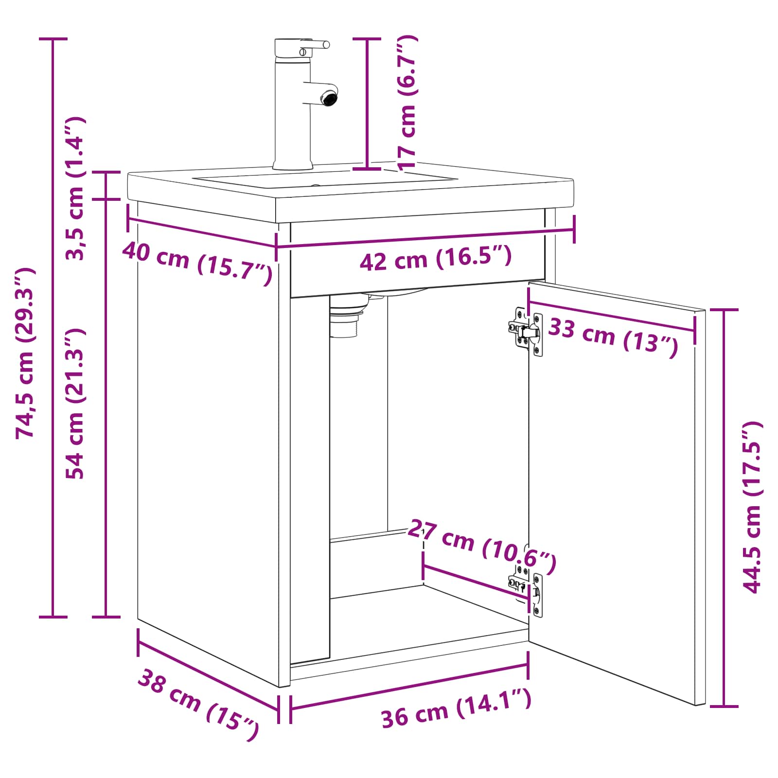 Meuble de salle de bain avec robinet Chêne noir - XIOS