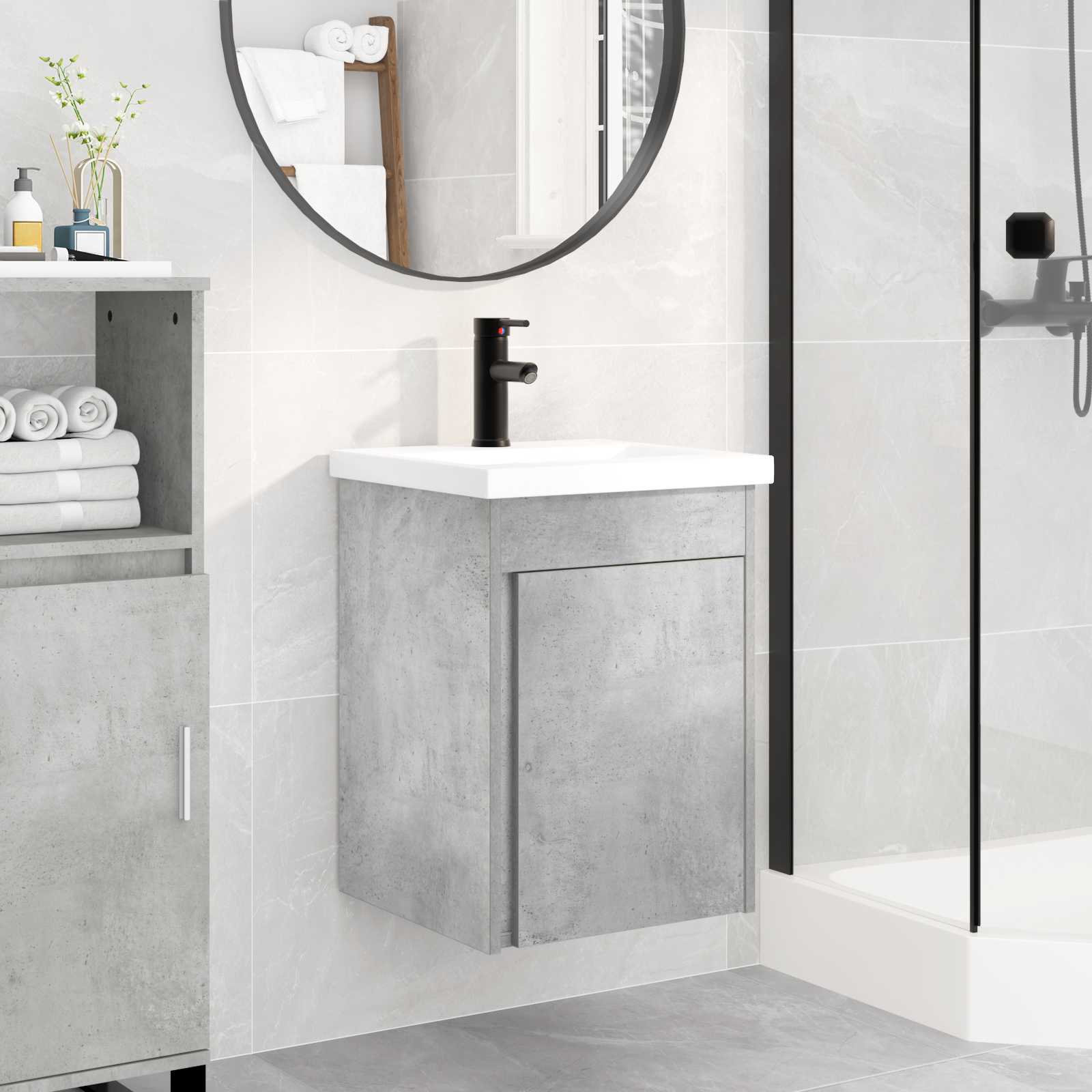 Meuble de salle de bain avec robinet Gris béton - XIOS